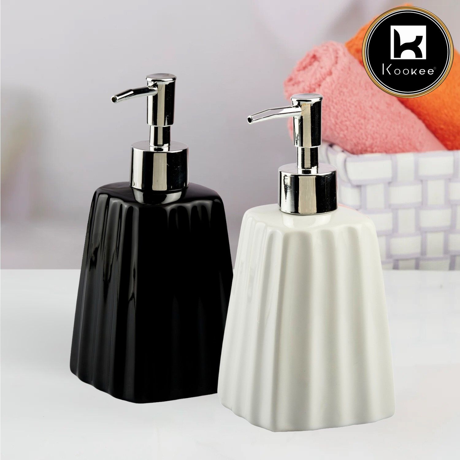 Ceramic Soap Dispenser for handwash for Bathroom, Black (Set of 2) (10992)