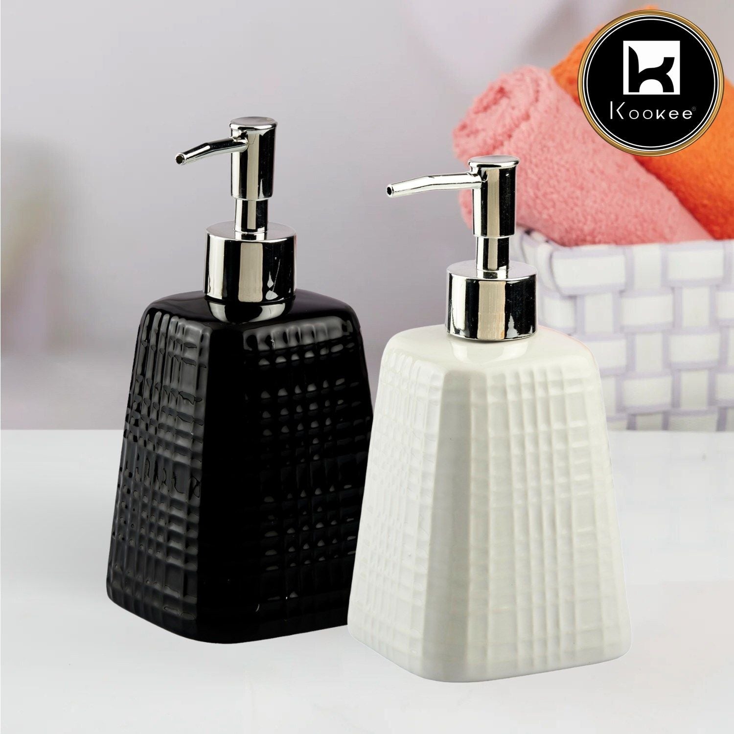 Ceramic Soap Dispenser for handwash for Bathroom, Black (Set of 2) (10993)