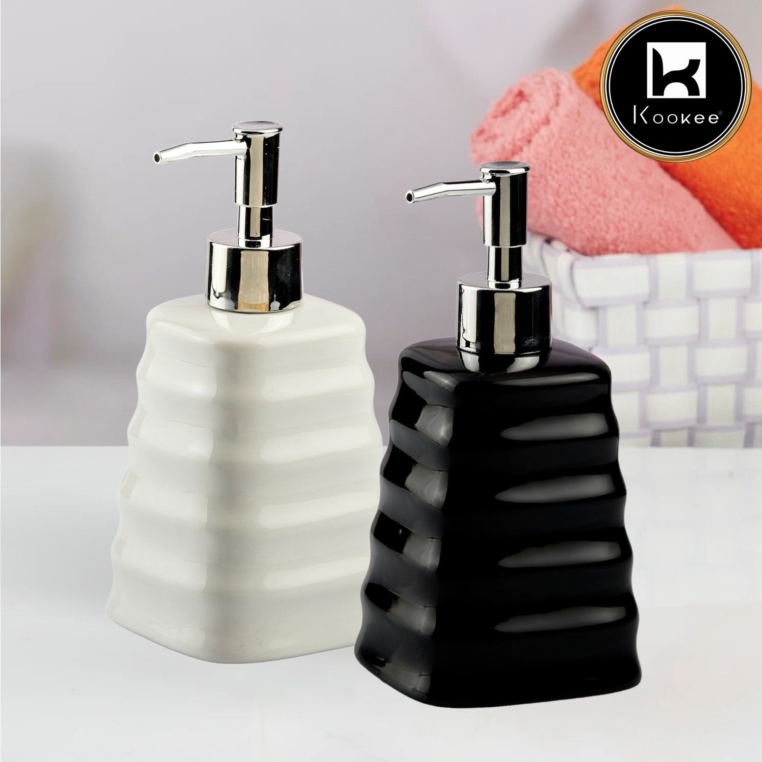 Ceramic Soap Dispenser for handwash for Bathroom, Black (Set of 2) (10994)