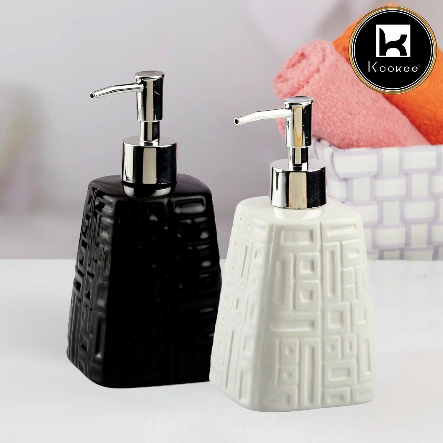 Ceramic Soap Dispenser for handwash for Bathroom, Black (Set of 2) (10995)