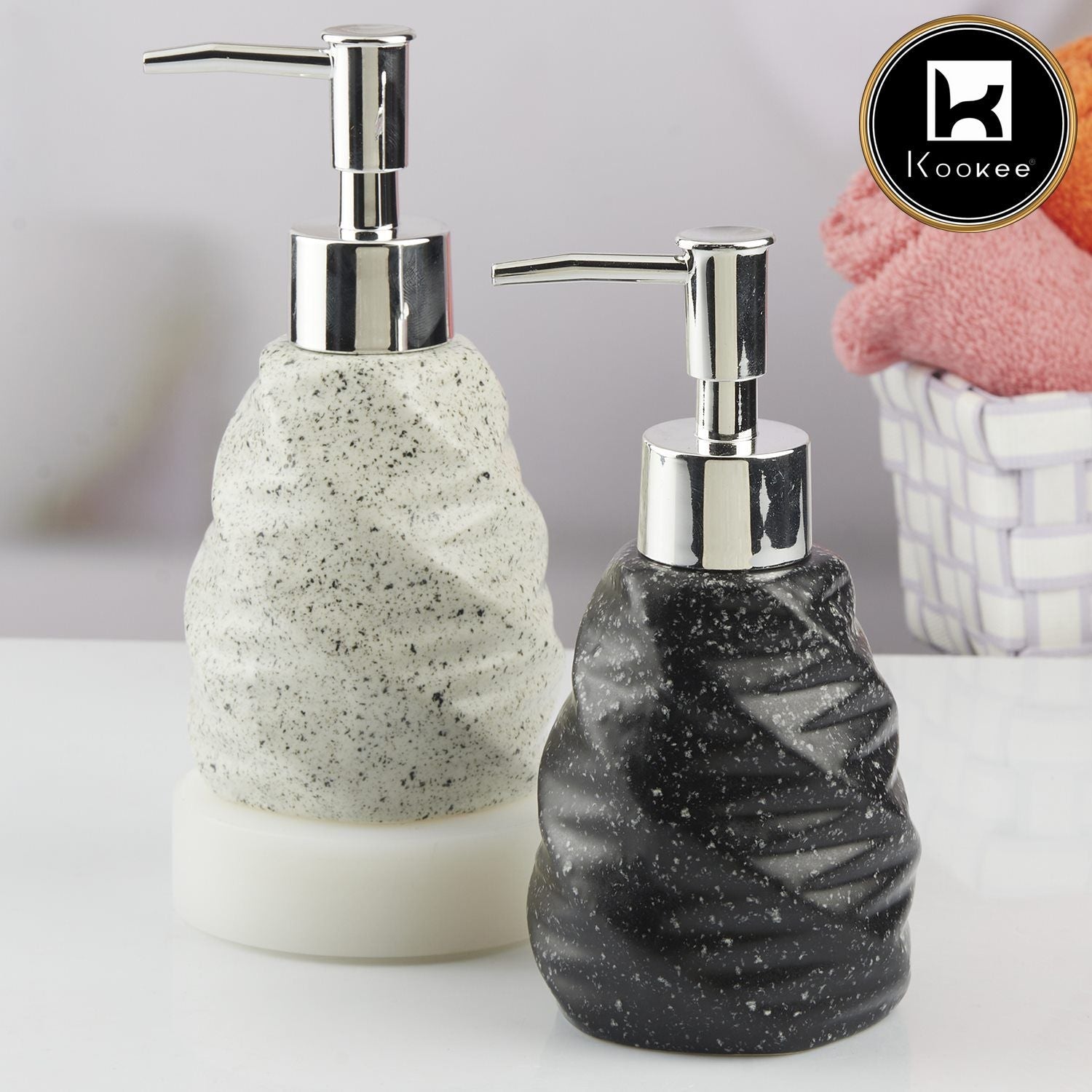 Ceramic Soap Dispenser for handwash for Bathroom, Black (Set of 2) (10998)