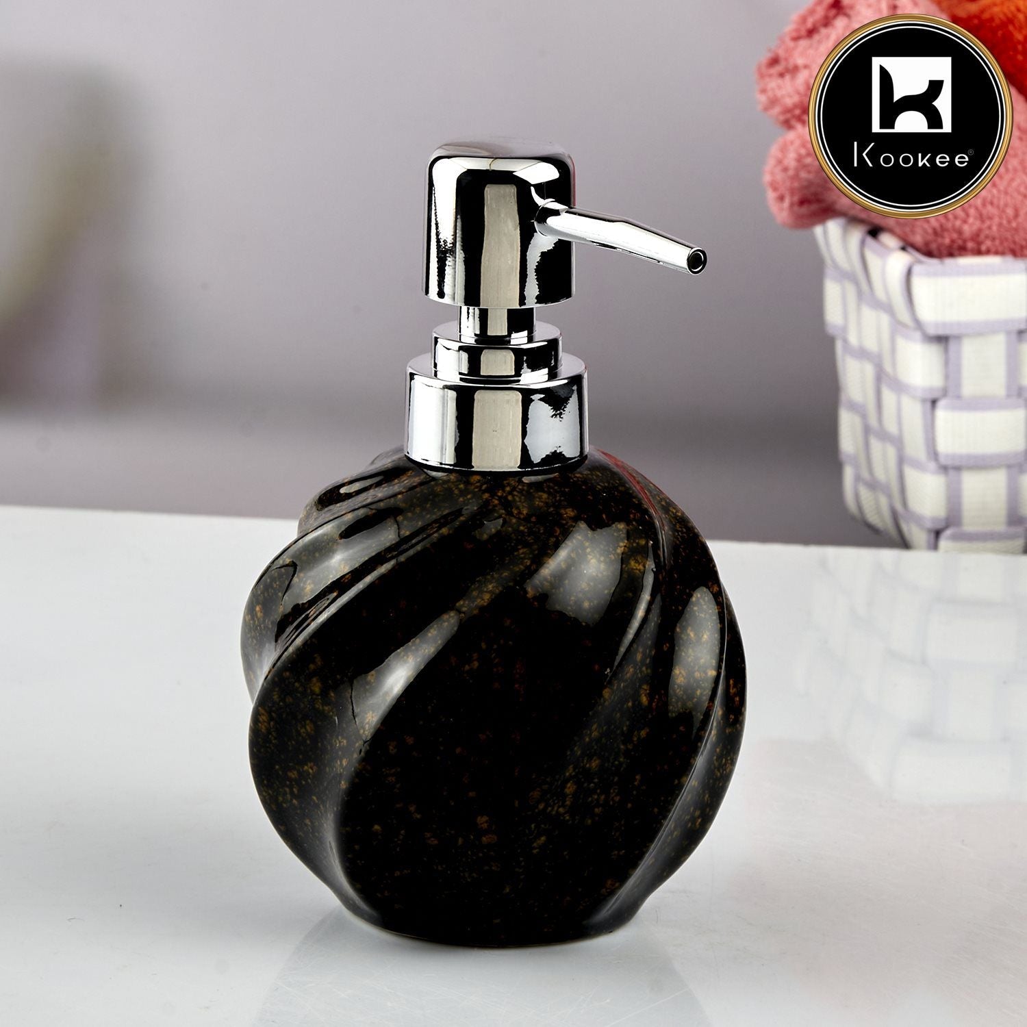 Ceramic Soap Dispenser for handwash for Bathroom, Black/White, (Set of 2) (10562)