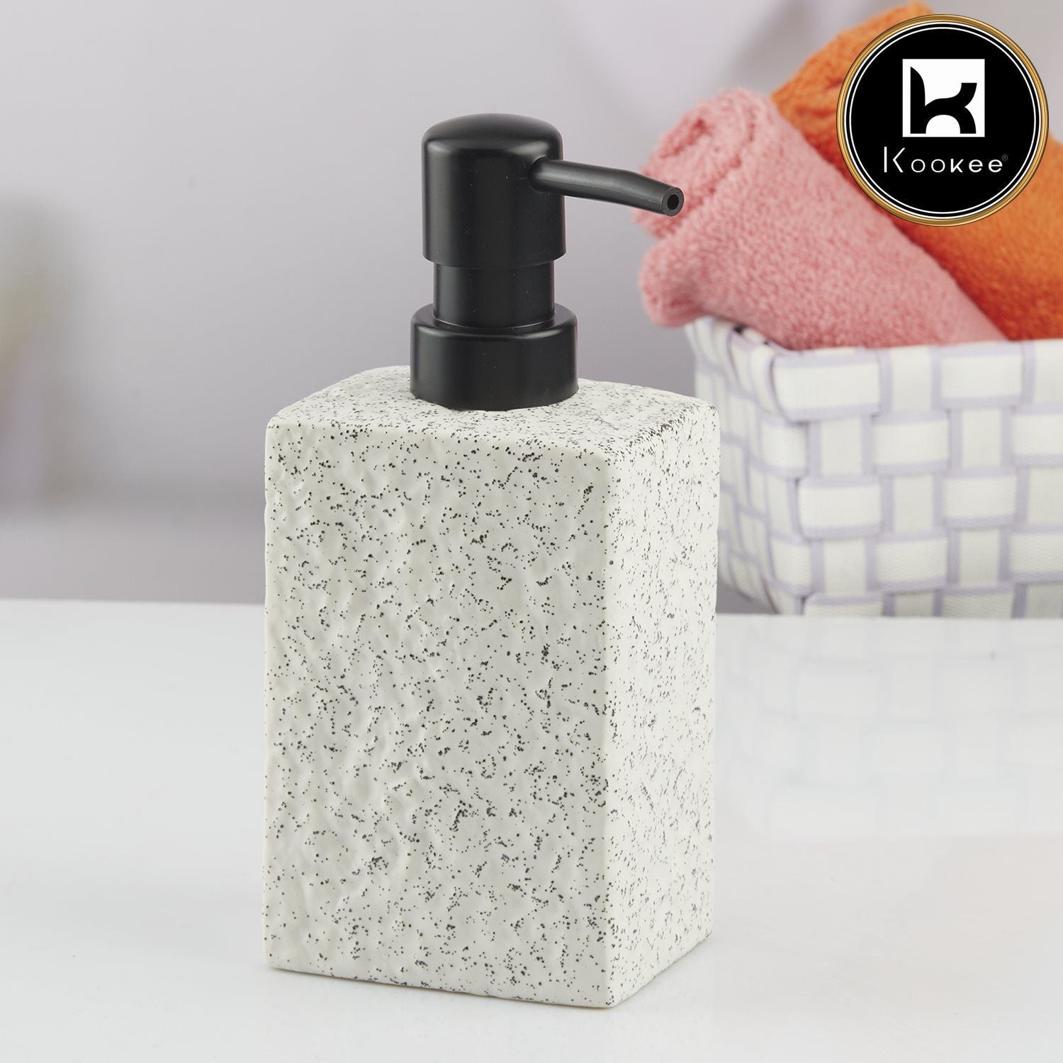 Ceramic Soap Dispenser for handwash for Bathroom, White/Grey, (Set of 2) (10563)