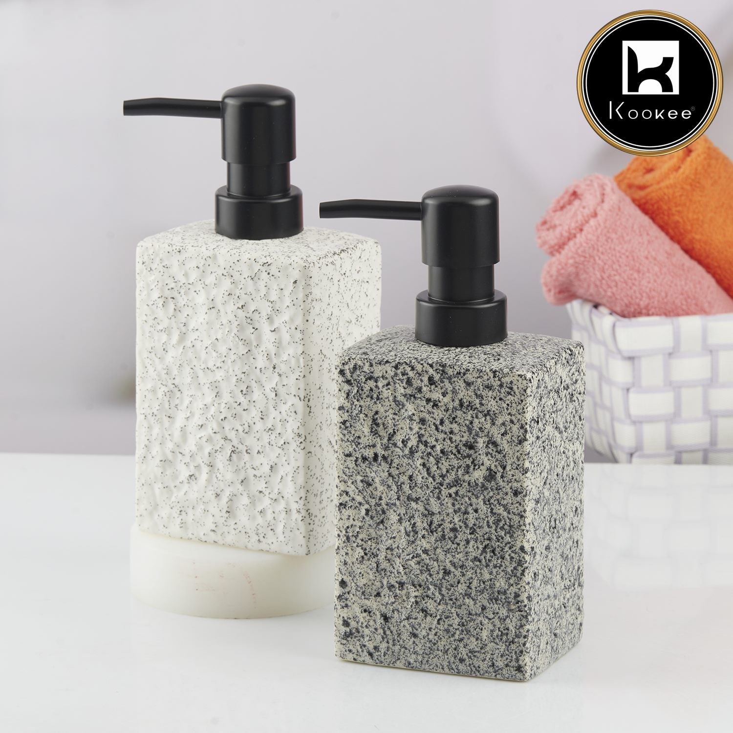 Ceramic Soap Dispenser for handwash for Bathroom, White/Grey, (Set of 2) (10563)