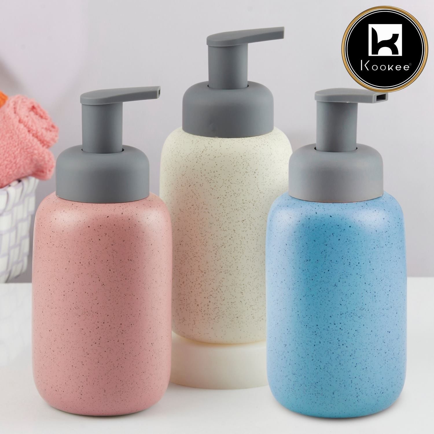 Kookee Ceramic Soap Dispenser with Stylish Refillable Pump Bottle for Bathroom Handwash & Kitchen Wash Basin, Perfect for Hand Soap, Lotion, and more, Multicolor,