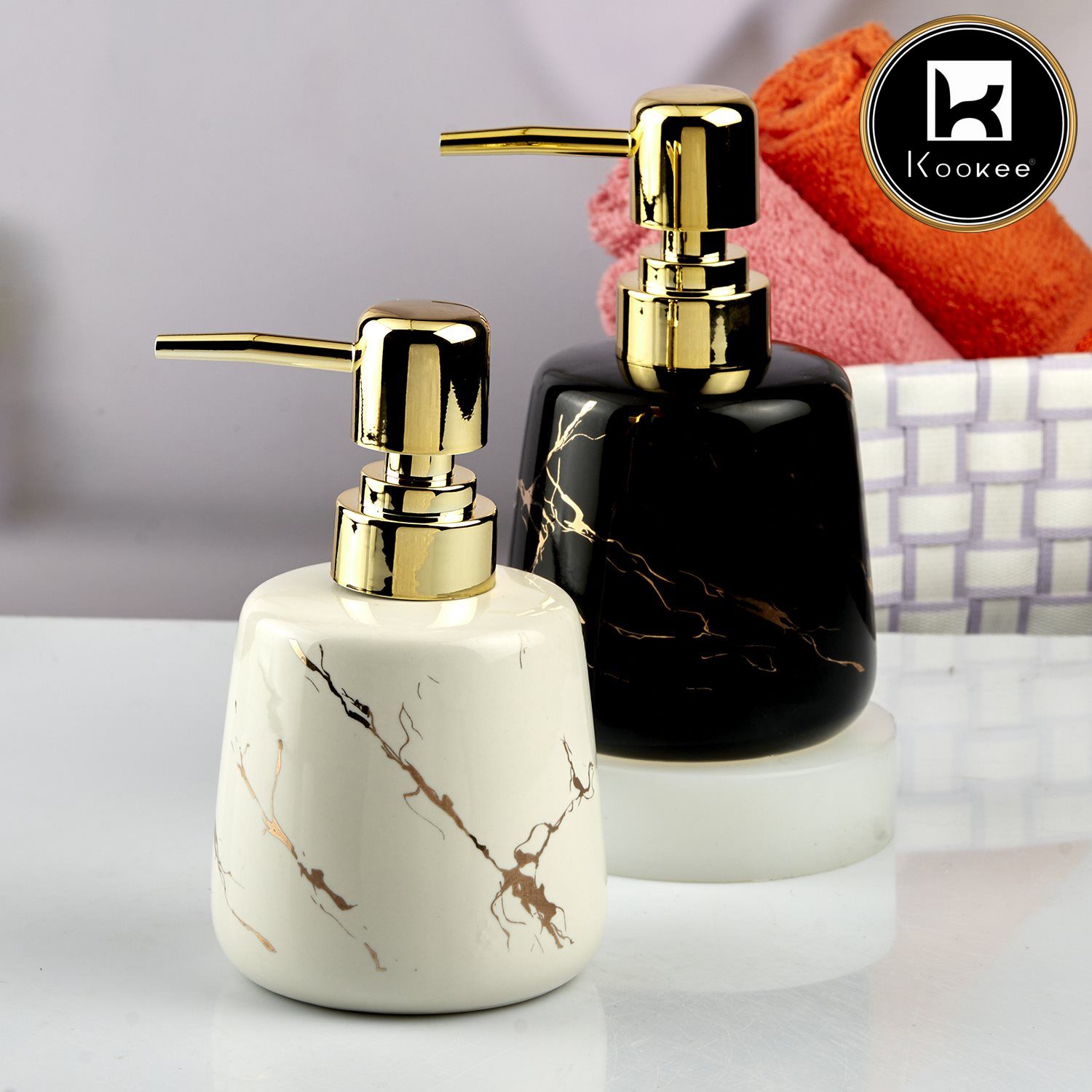 Ceramic Soap Dispenser for handwash for Bathroom, Black (Set of 2) (11011)