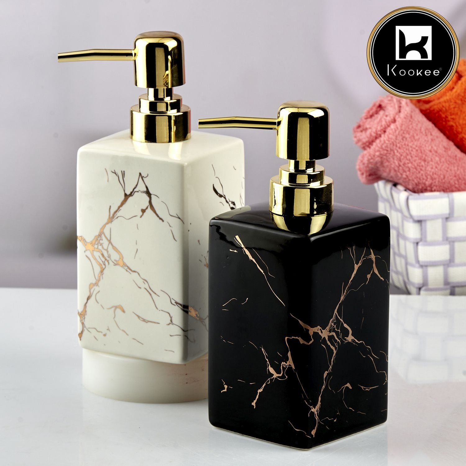 Ceramic Soap Dispenser for handwash for Bathroom, Black (Set of 2) (11012)