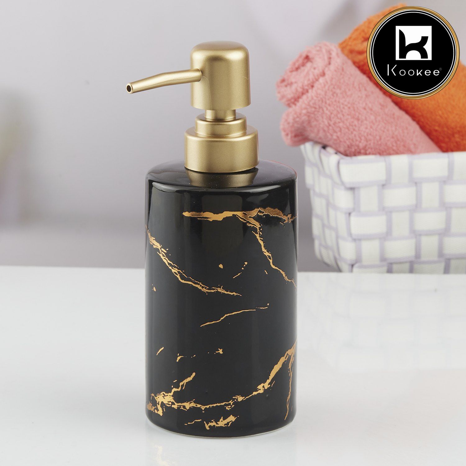 Ceramic Soap Dispenser for handwash for Bathroom, Black/Gold (V-CSD-018-1)