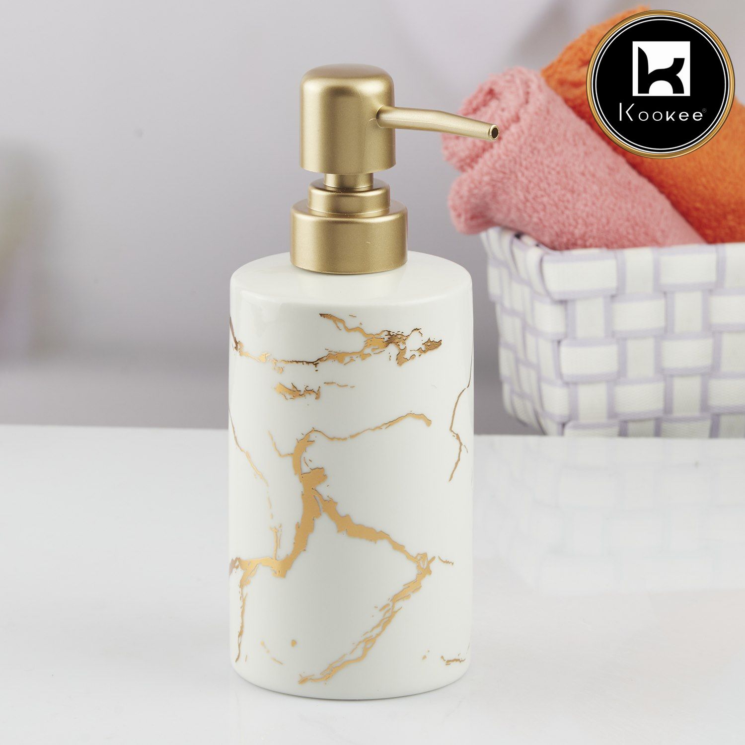 Ceramic Soap Dispenser for handwash for Bathroom, Black/White (Set of 2) (10549)