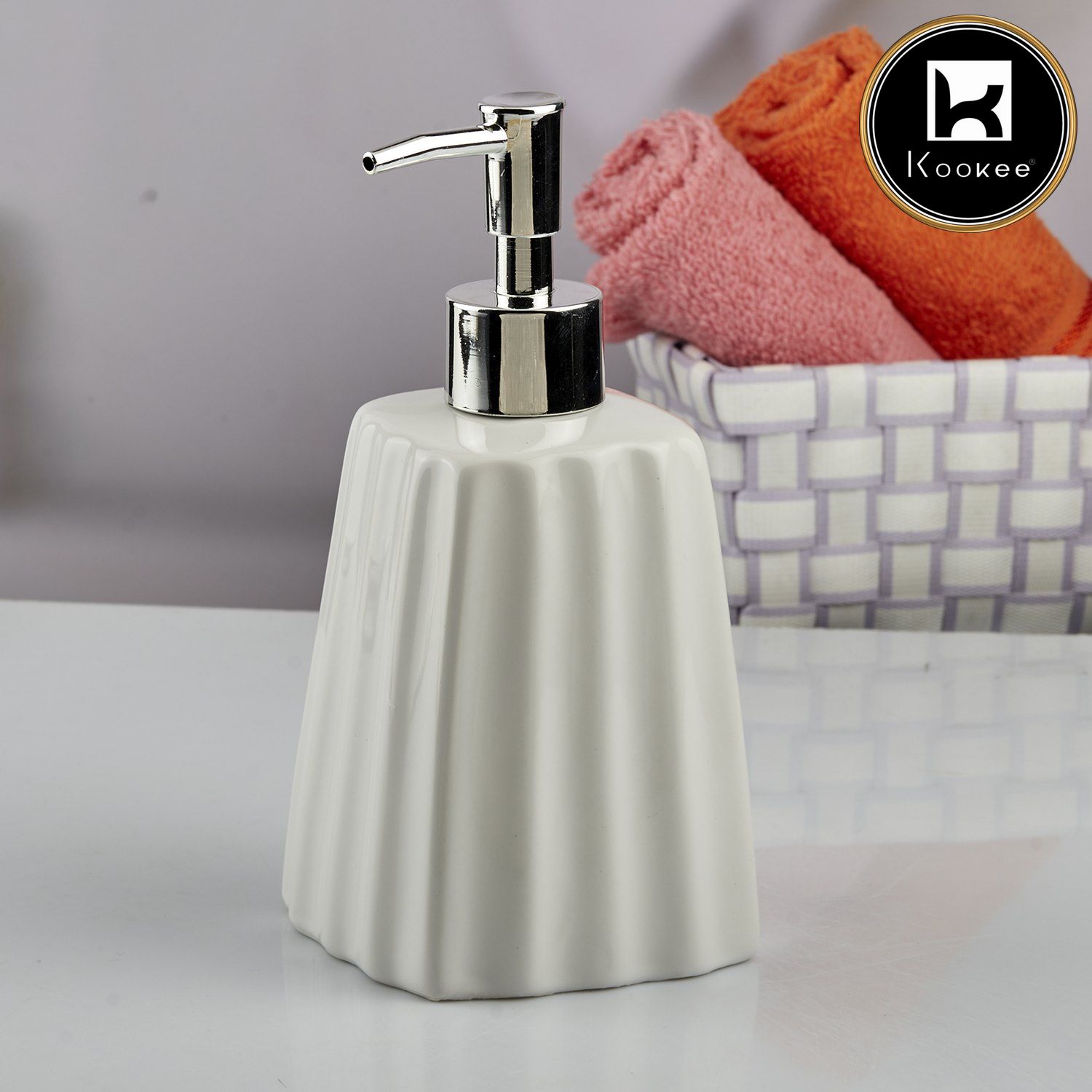 Ceramic Soap Dispenser for handwash for Bathroom, White, (Set of 1) (10593)