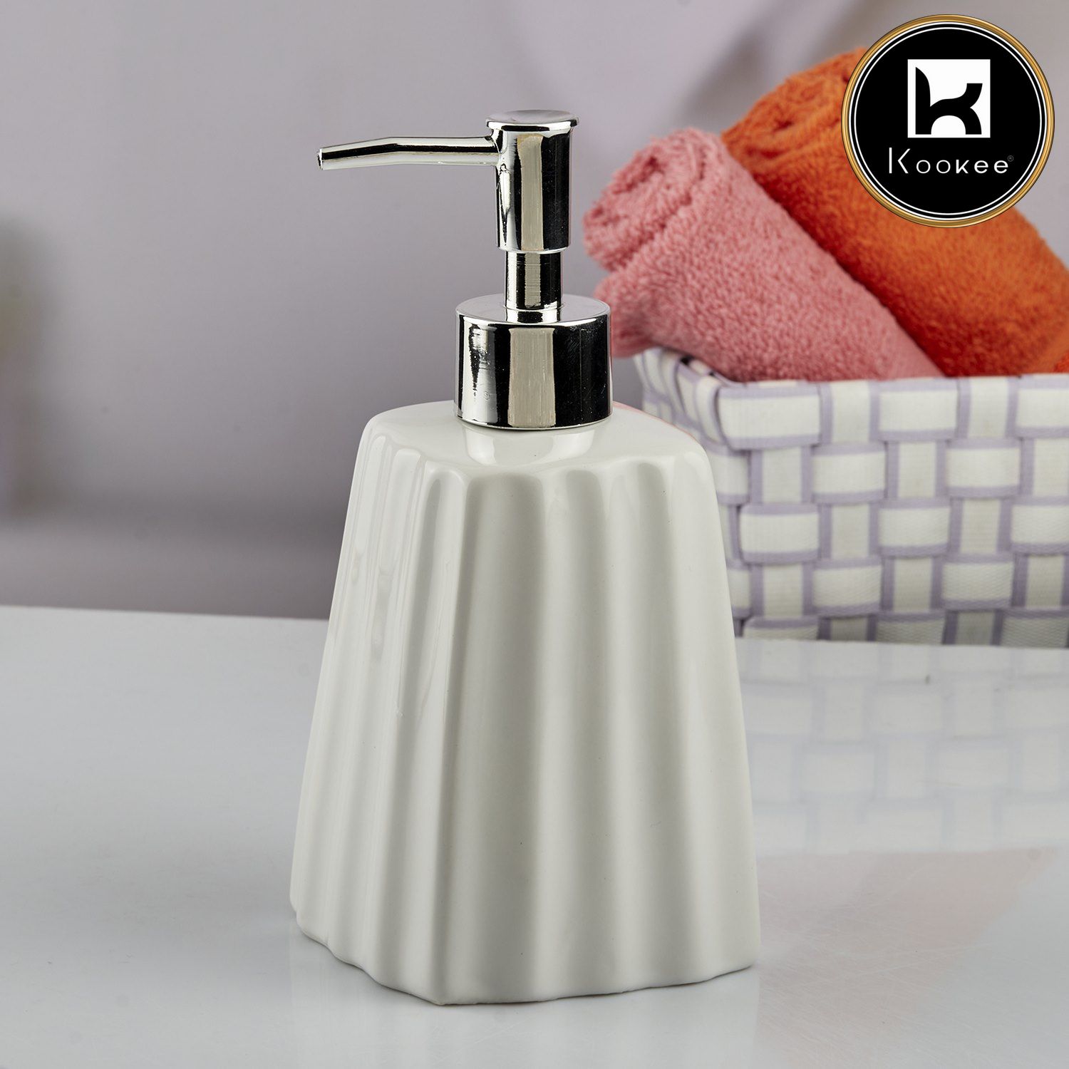 Ceramic Soap Dispenser for handwash for Bathroom, White, (Set of 1) (10593)