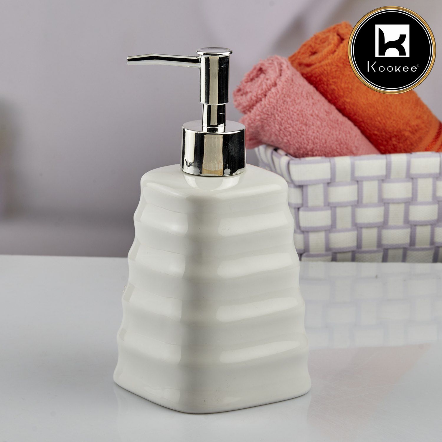 Ceramic Soap Dispenser for handwash for Bathroom, White, (Set of 1) (10595)