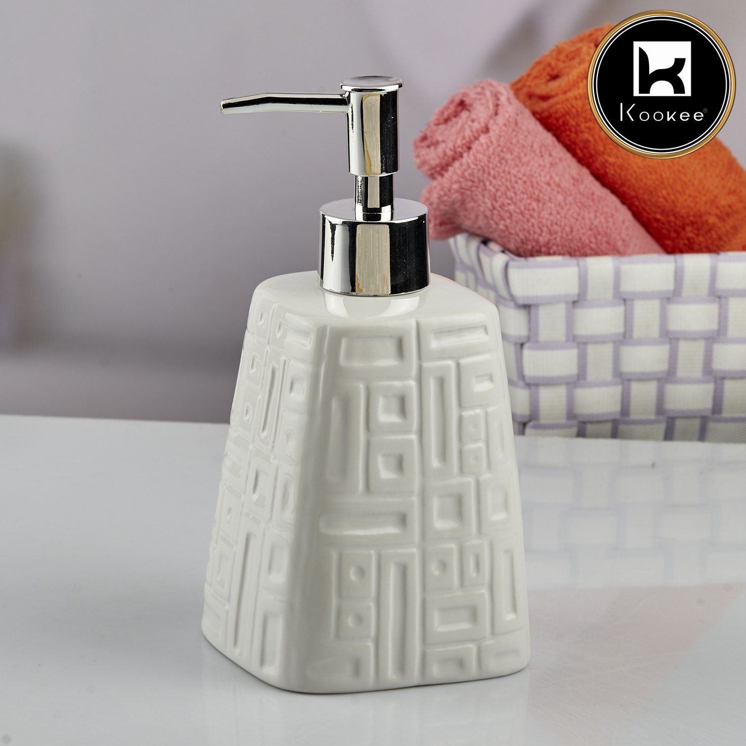 Ceramic Soap Dispenser for handwash for Bathroom, Black/White (Set of 2) (10554)