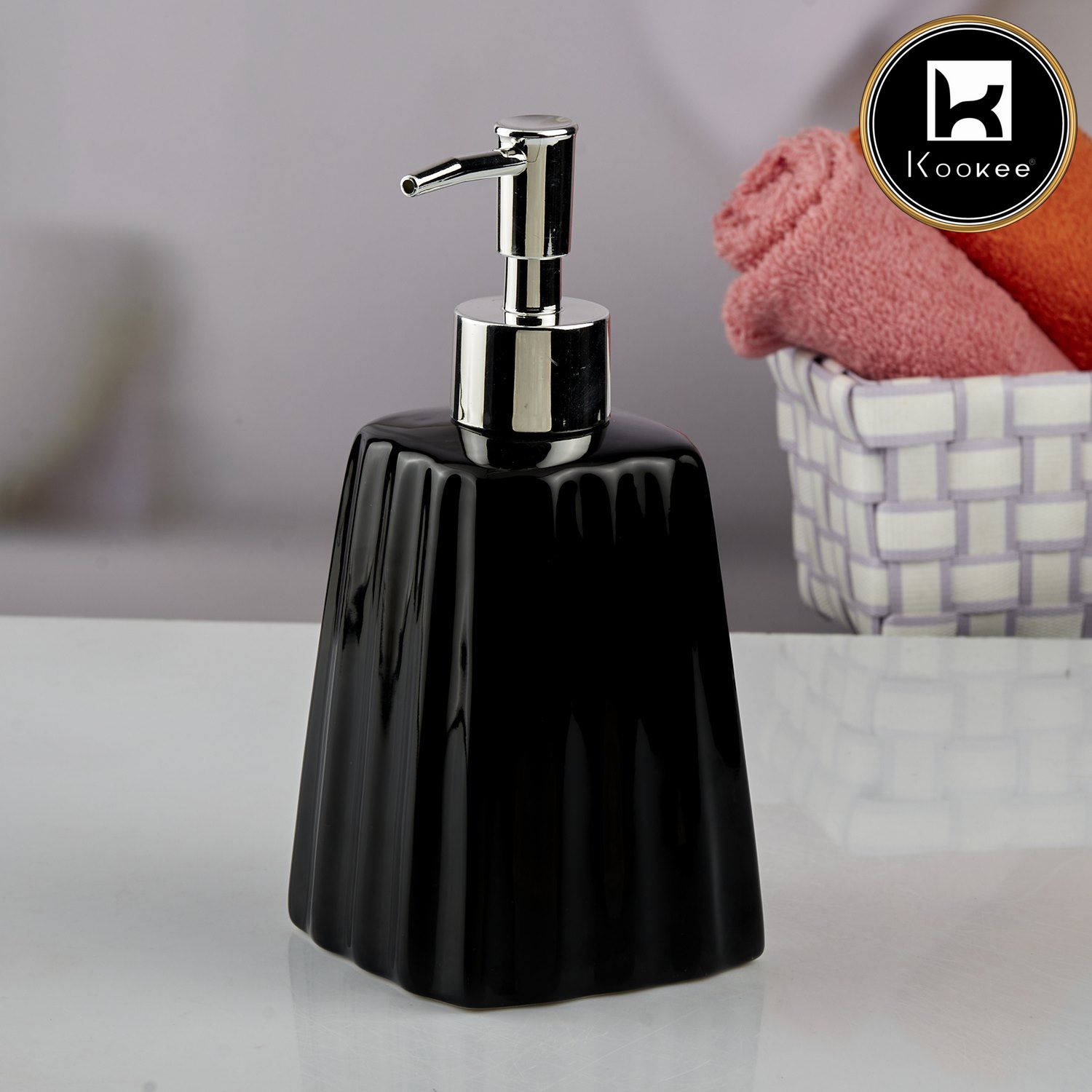 Ceramic Soap Dispenser for handwash for Bathroom, Black, (Set of 1) (10598)