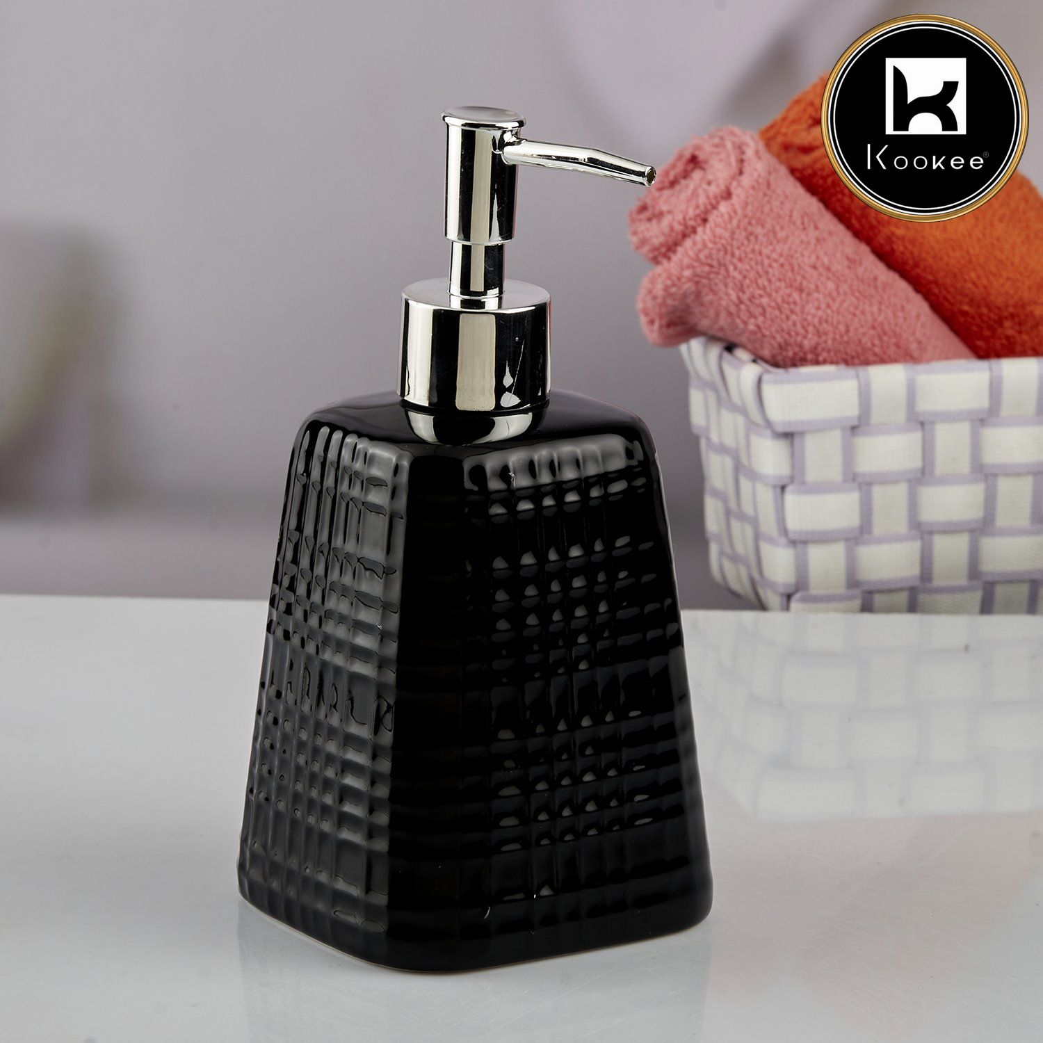 Ceramic Soap Dispenser for handwash for Bathroom, Black (Set of 1) (10599)