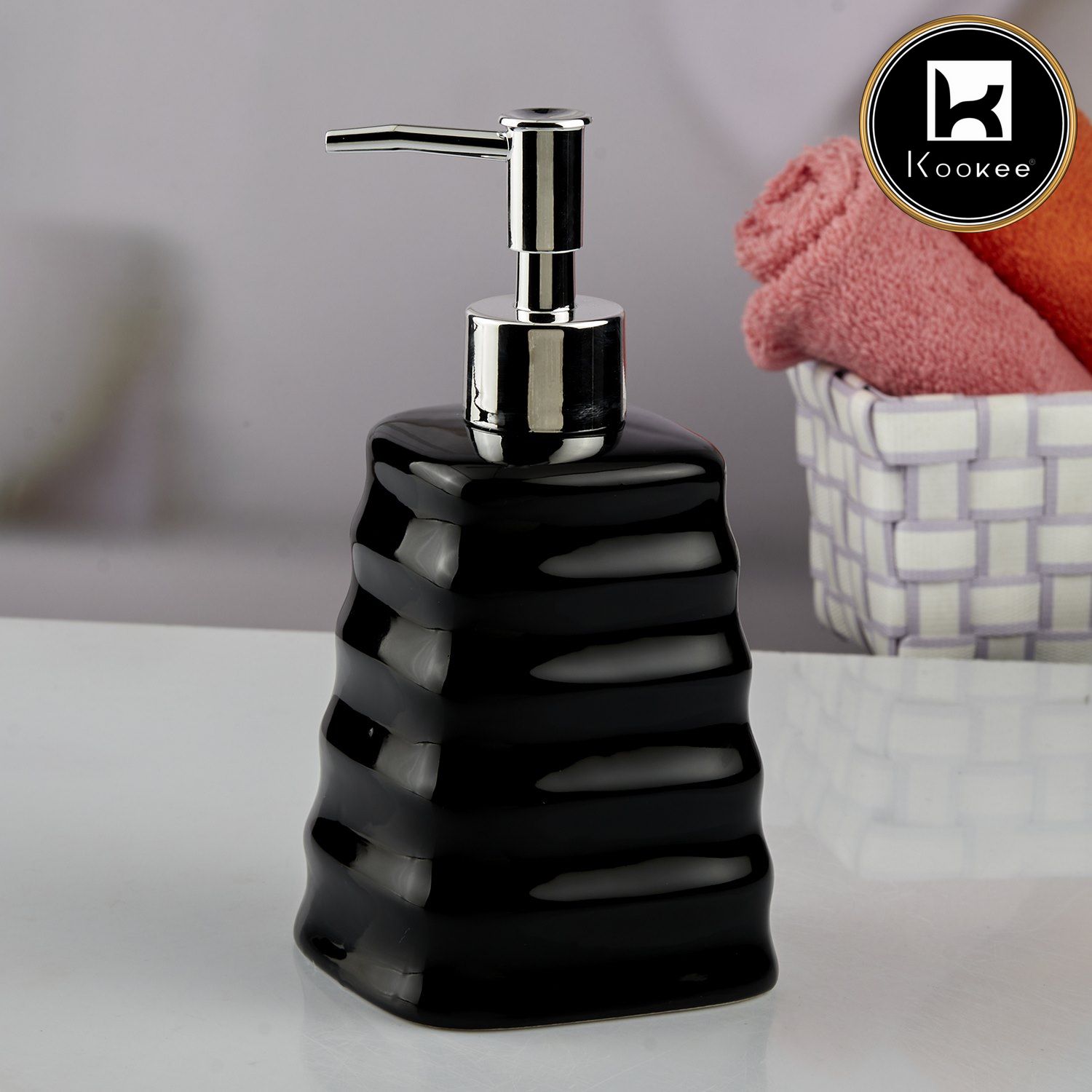 Ceramic Soap Dispenser for handwash for Bathroom, Black, (Set of 1) (10600)