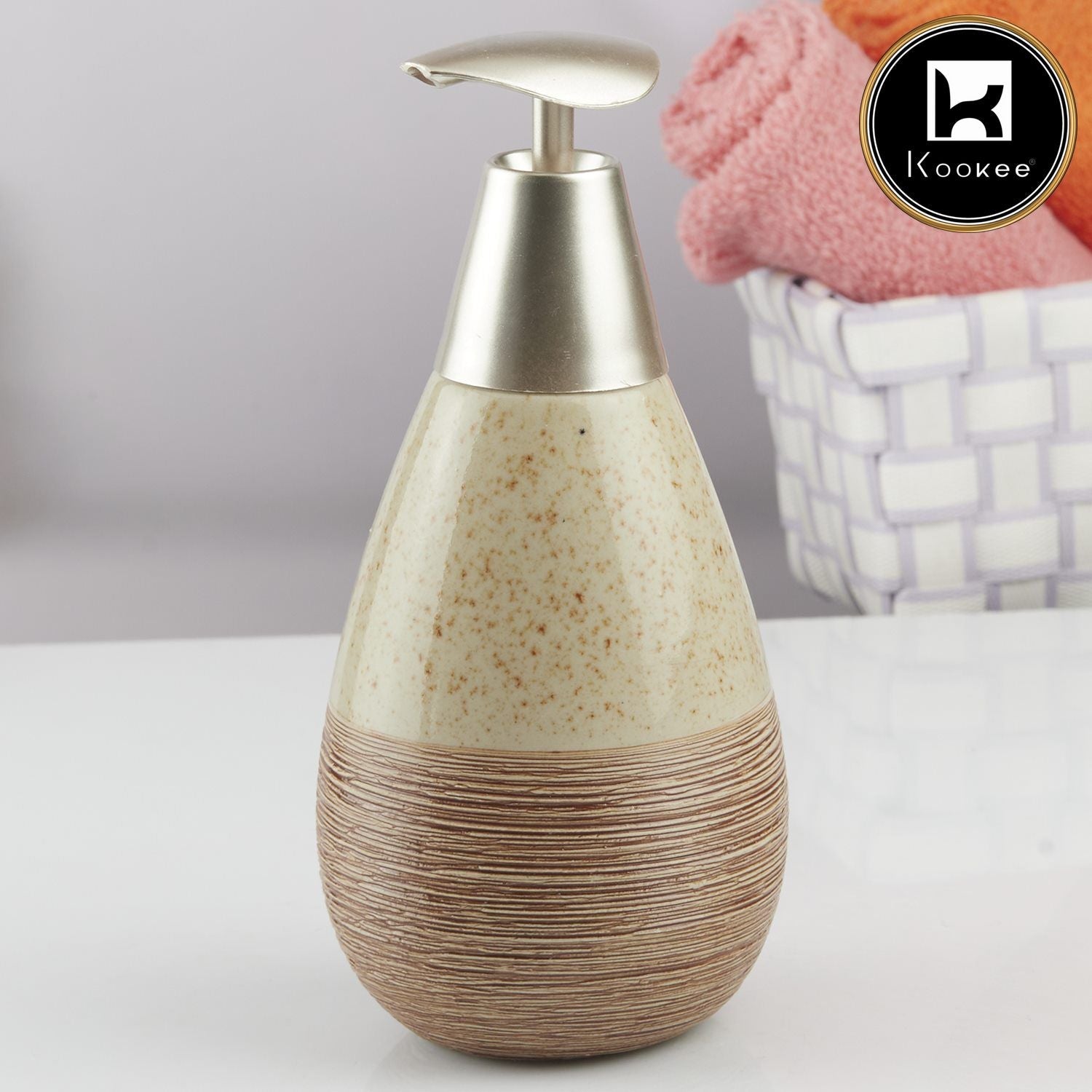 Ceramic Soap Dispenser for handwash for Bathroom, Beige, (Set of 1) (10606)