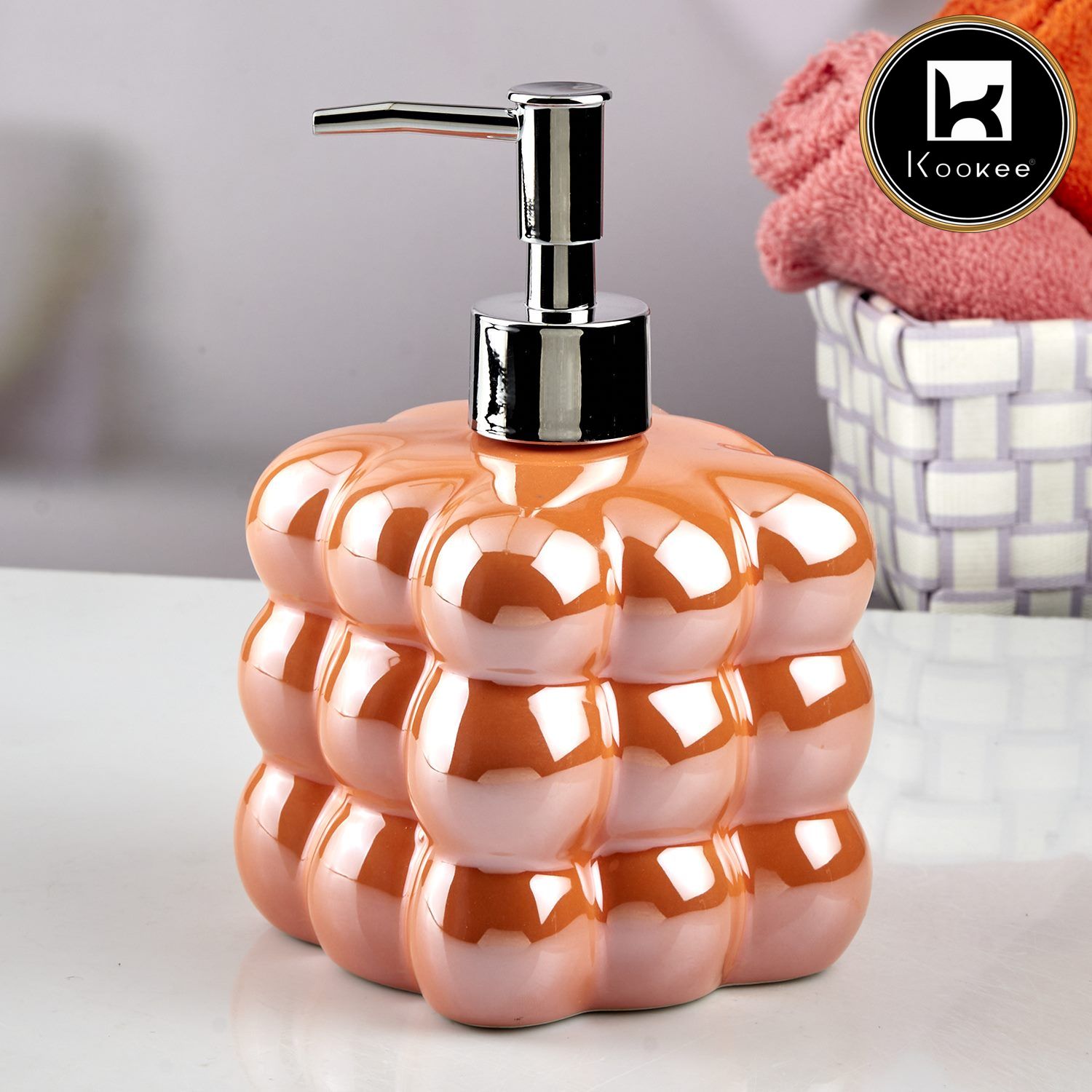 Ceramic Soap Dispenser for handwash for Bathroom, Orange, (Set of 1) (10611)