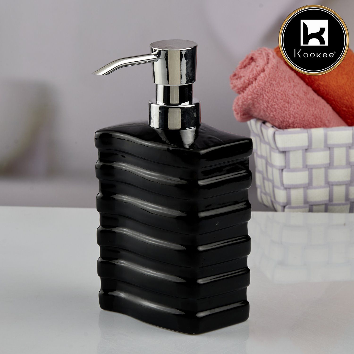 Ceramic Soap Dispenser for handwash for Bathroom, Black, (Set of 1) (10612)