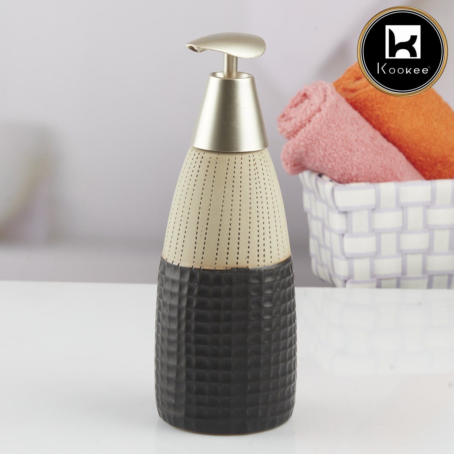 Ceramic Soap Dispenser for handwash for Bathroom, Black/Beige (V-CSD-017-1)