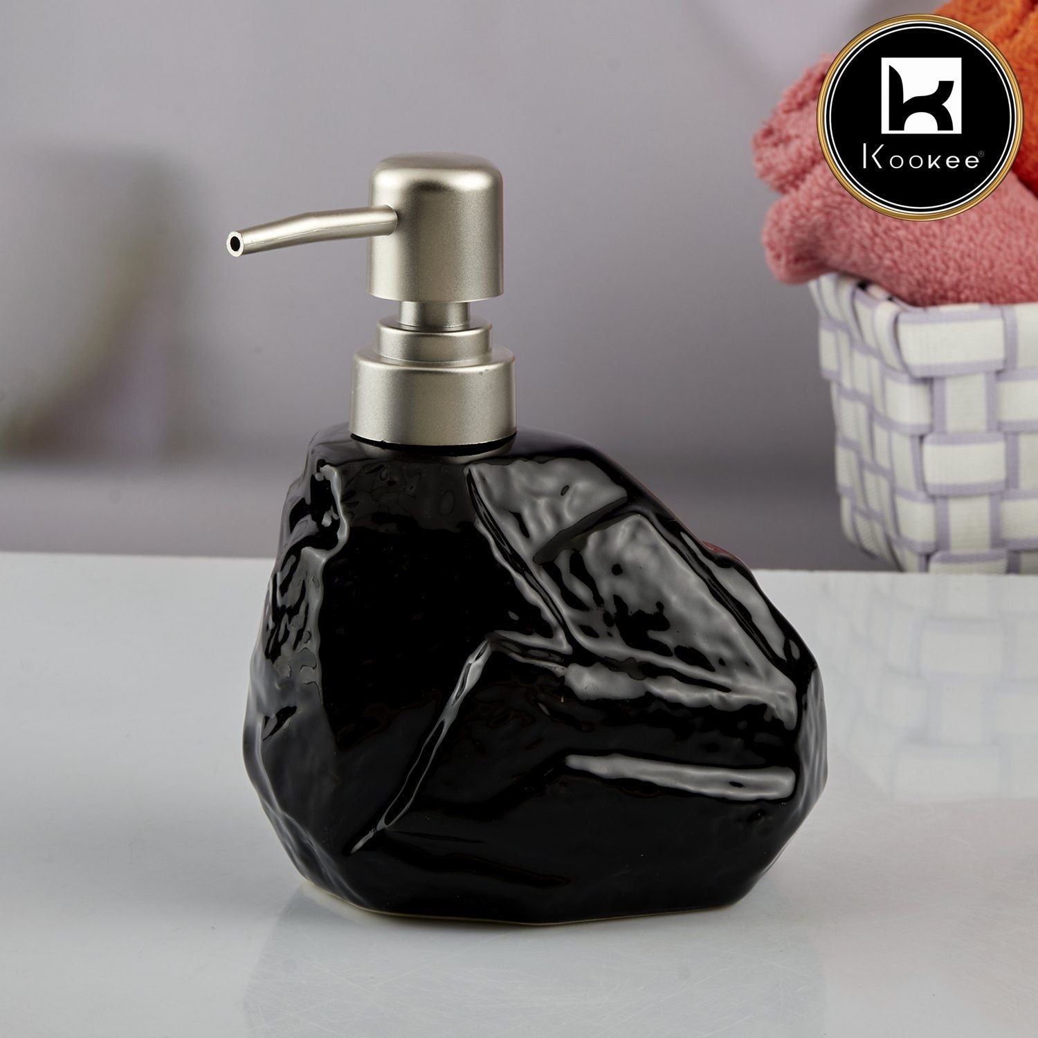 Ceramic Soap Dispenser for handwash for Bathroom, Black, (Set of 1) (10617)