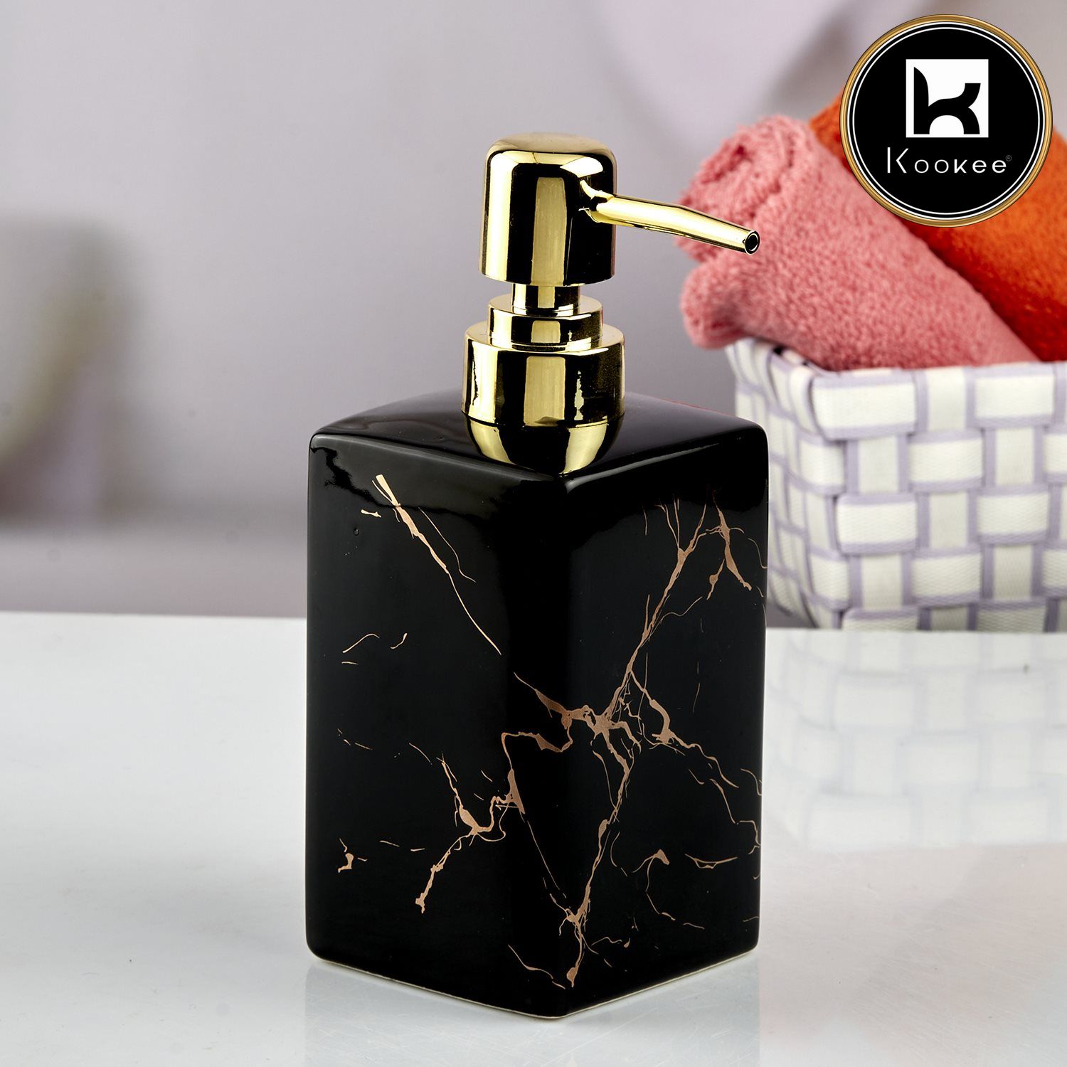 Ceramic Soap Dispenser for handwash for Bathroom, Black (Set of 1) (10619)