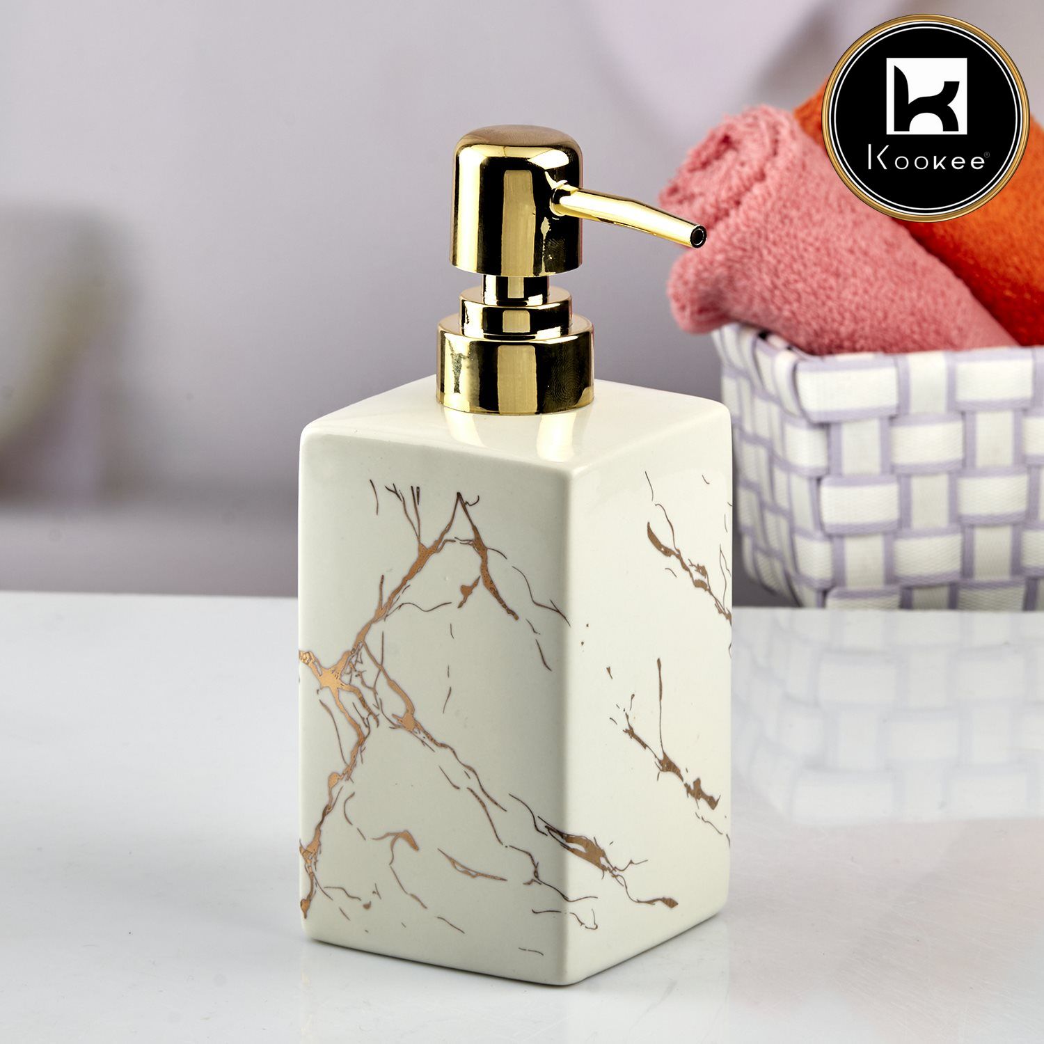 Ceramic Soap Dispenser for handwash for Bathroom, Black/White (Set of 2) (10570)