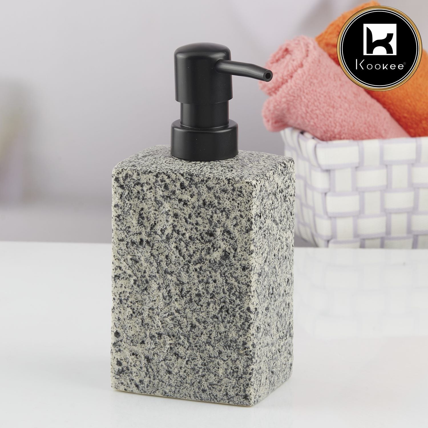 Kookee Ceramic Soap Dispenser with Stylish Refillable Pump Bottle for Bathroom Handwash & Kitchen Wash Basin, Perfect for Hand Soap, Lotion, and more, Grey,