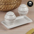 Kookee Ceramic Salt and Pepper Shakers Set with tray for Dining Table used as Namak Dhani, Shaker, Sprinkler, Spices Dispenser for Home, Kitchen and Restaurant, White