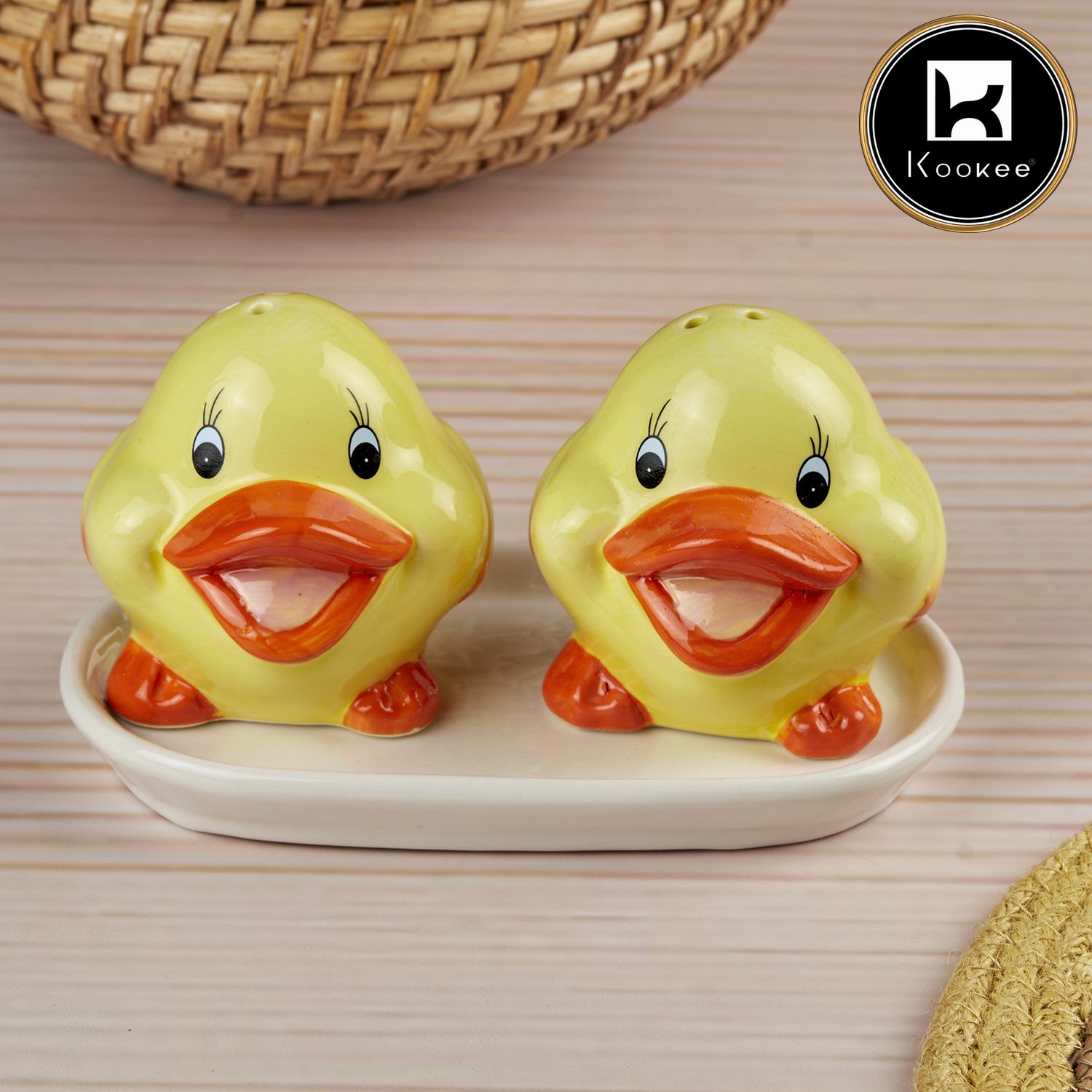 Kookee Ceramic Salt and Pepper Shakers Set with tray for Dining Table (10658)