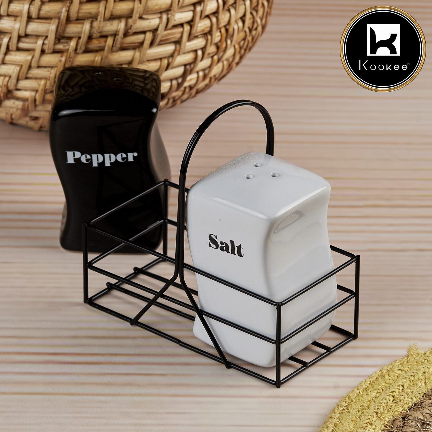 Ceramic Salt and Pepper Shakers Set with tray for Dining Table (10659)