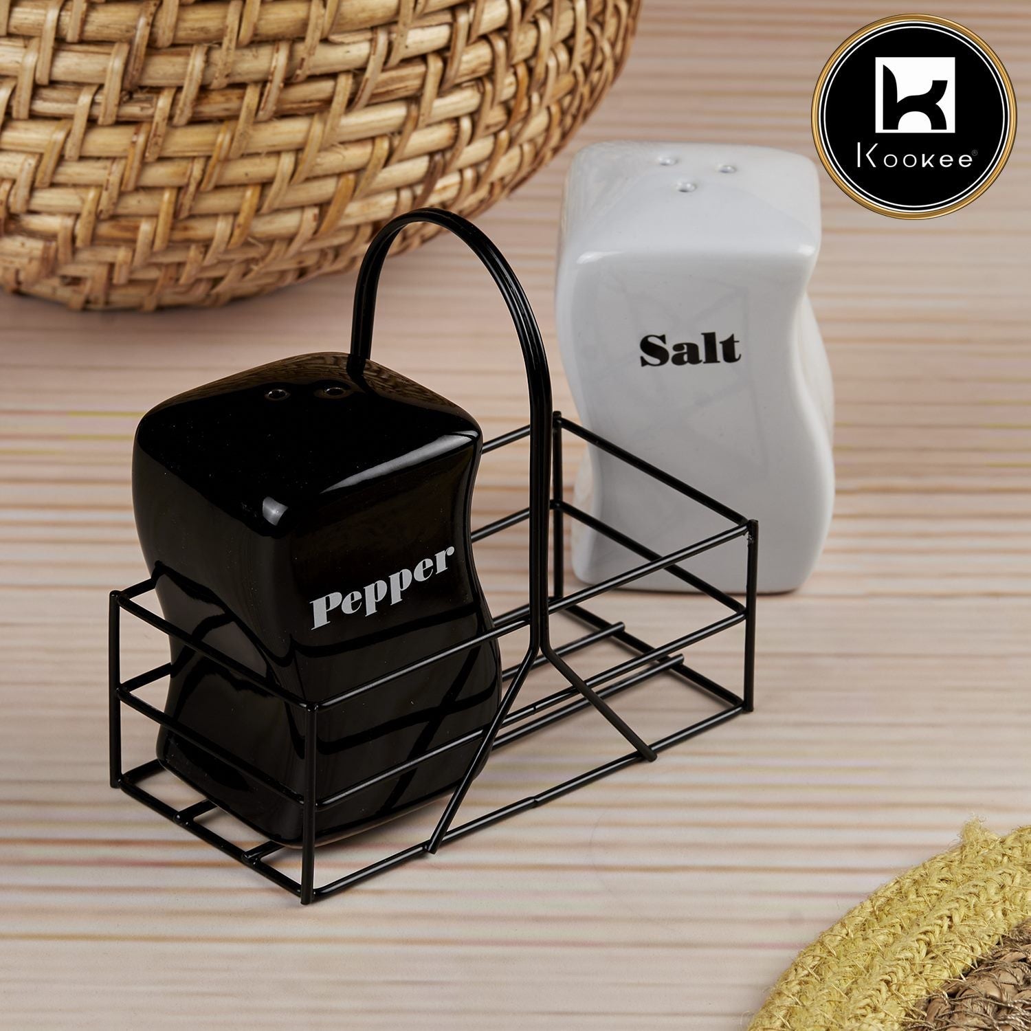 Kookee Ceramic Salt and Pepper Shakers Set with tray for Dining Table (10659)