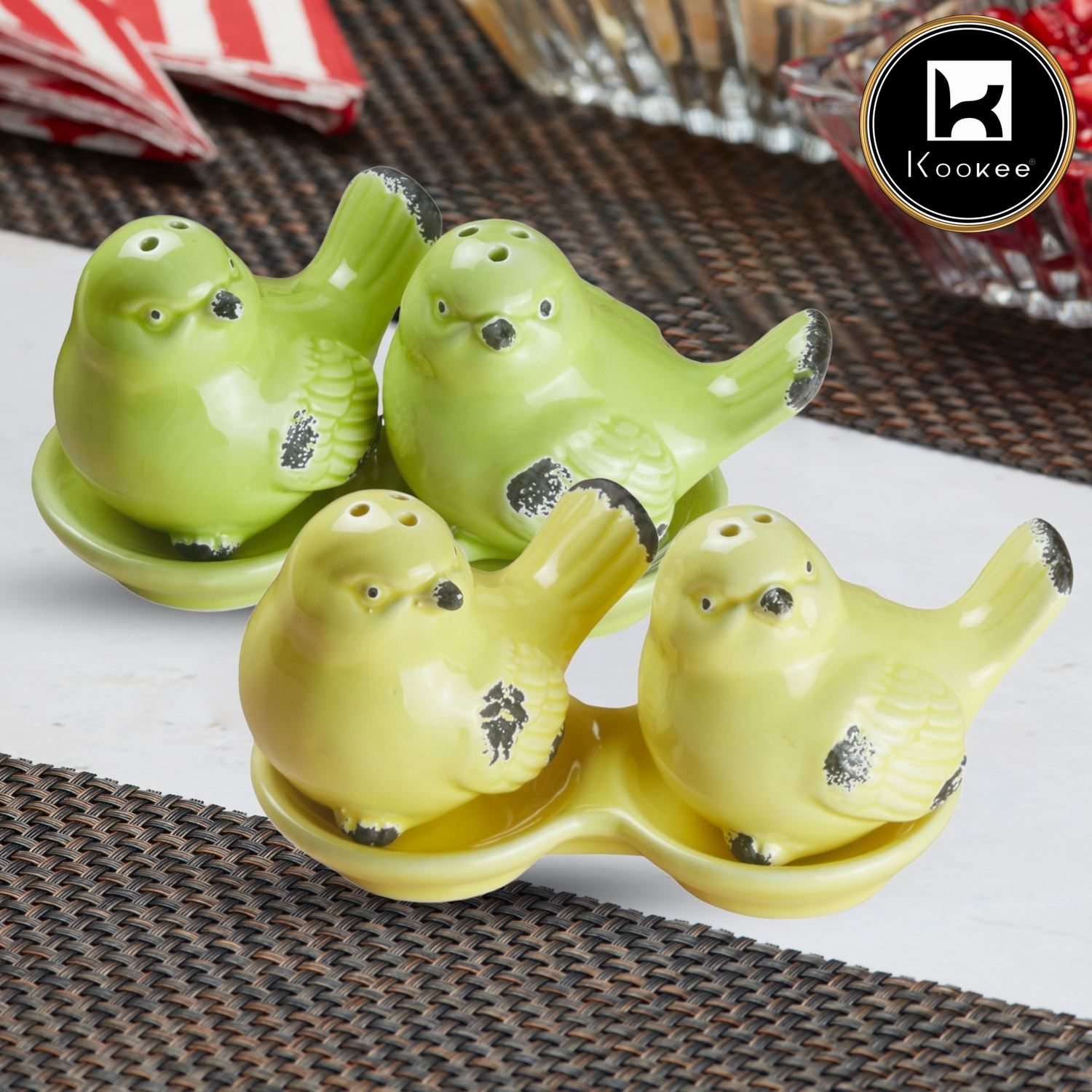 Kookee Ceramic Salt Pepper Container Set with tray (Pack of 2) (10661)