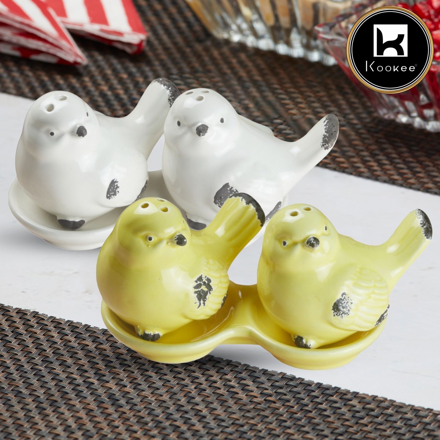 Kookee Ceramic Salt Pepper Container Set with tray (Pack of 2) (10663)
