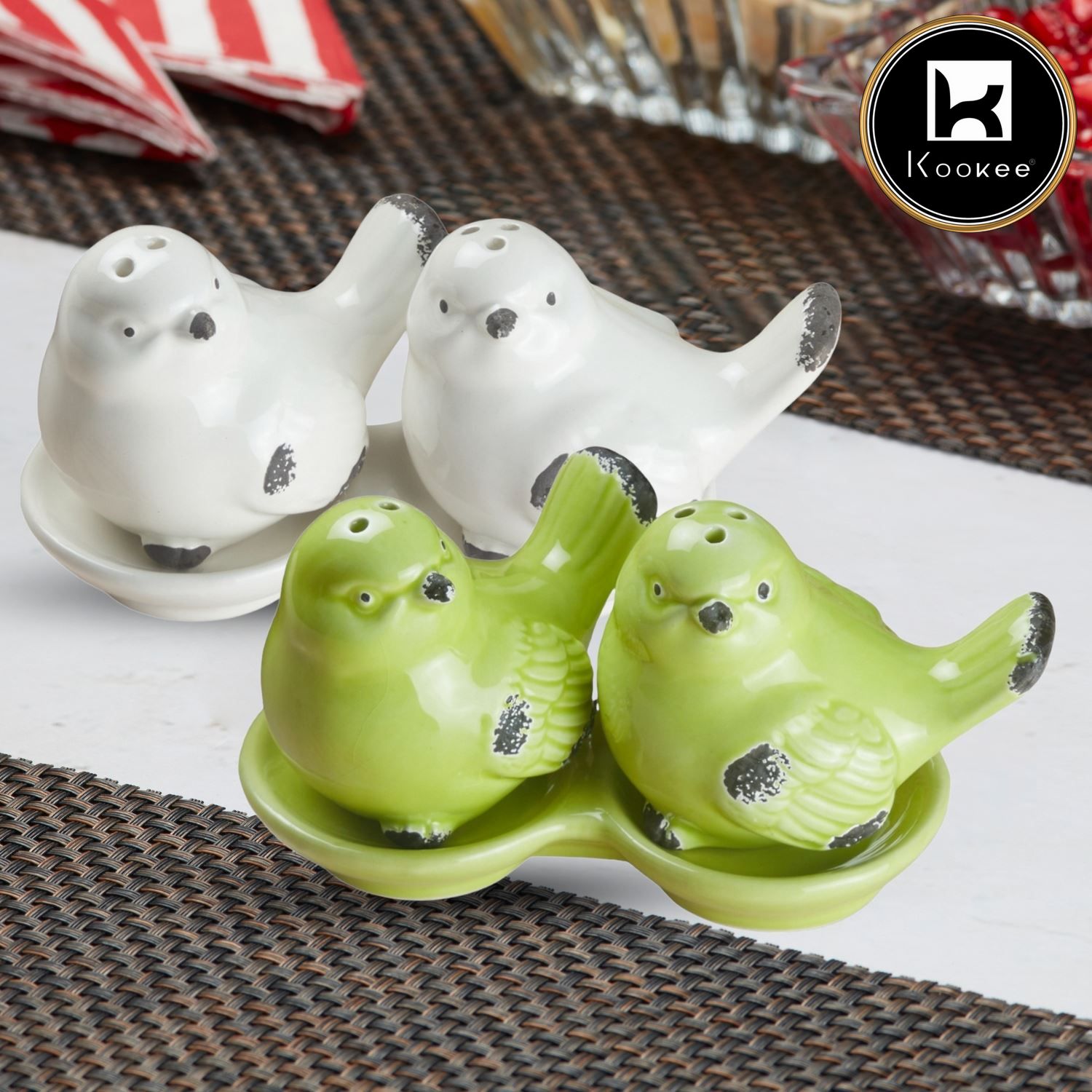 Kookee Ceramic Salt Pepper Container Set with tray (Pack of 2) (10665)