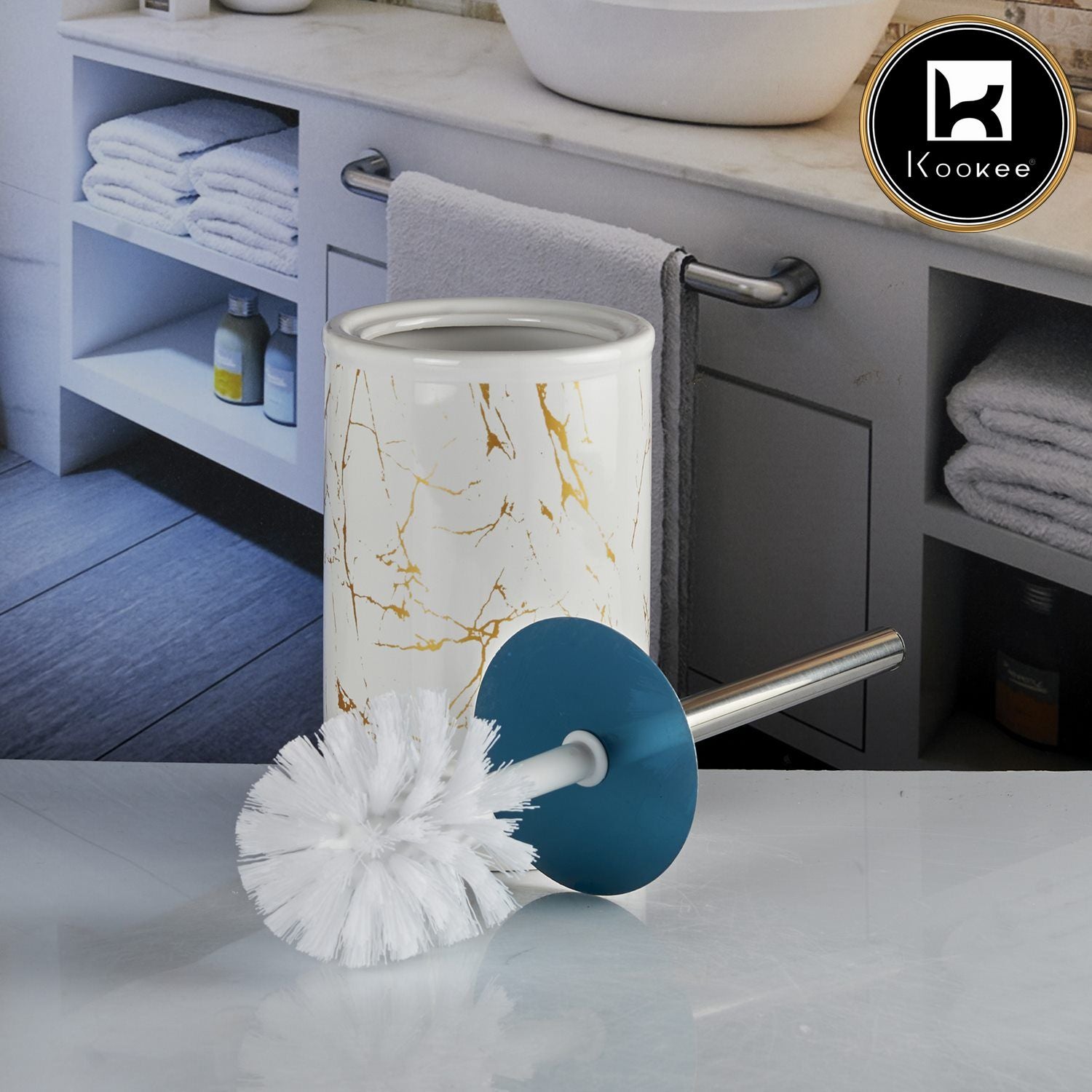 Kookee Ceramic Toilet Brush Holders, White, ART10670