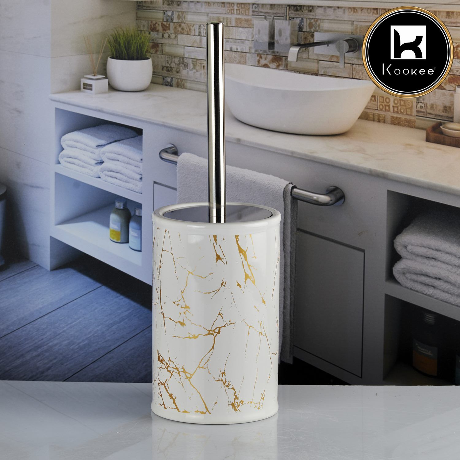 Kookee Ceramic Toilet Brush Holders, White, ART10670
