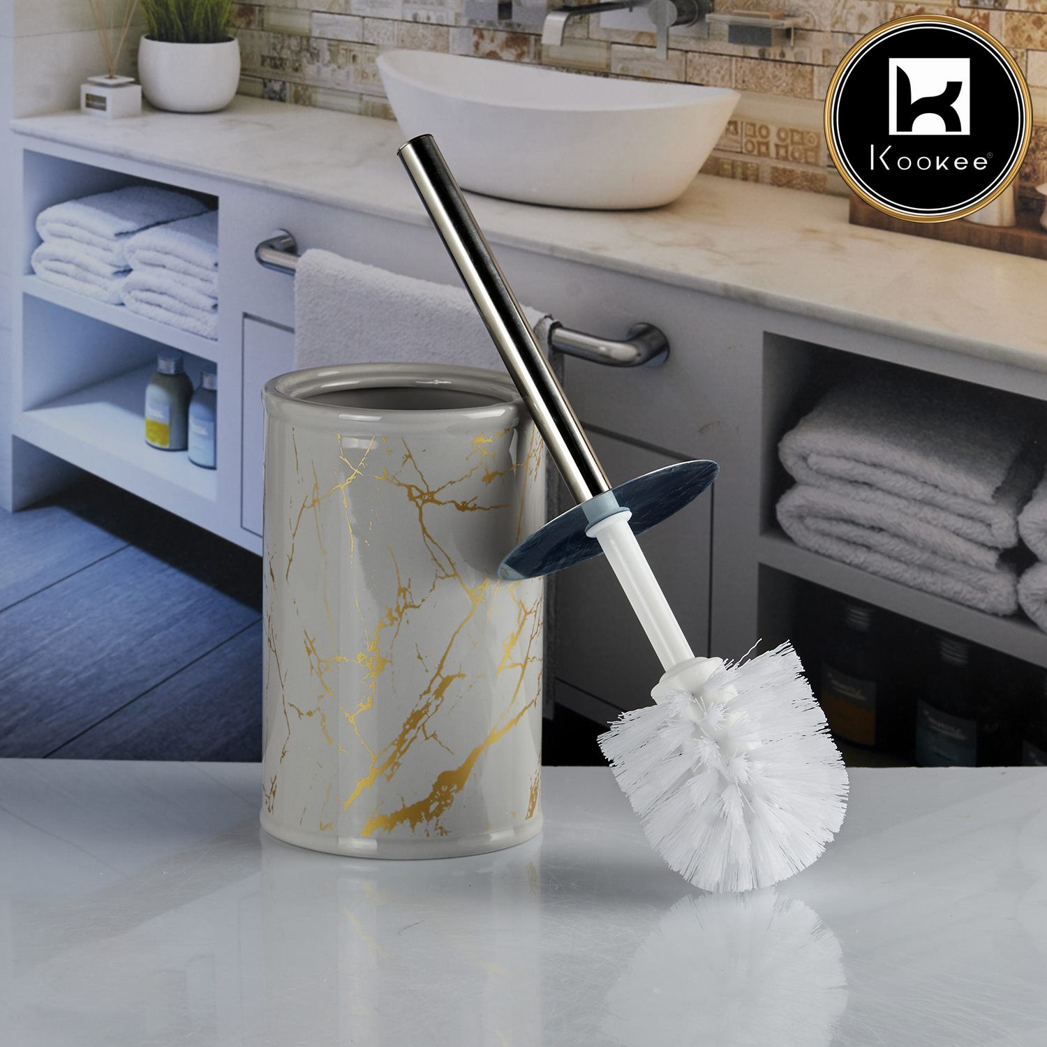 Kookee Ceramic Toilet Brush Holders, Grey, ART10671