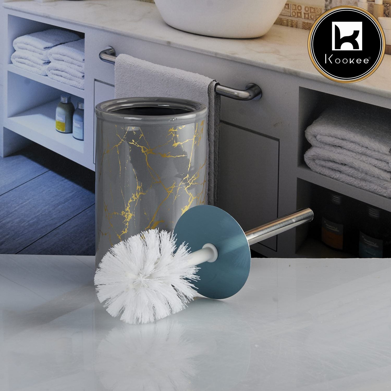 Kookee Ceramic Toilet Brush Holders, Grey, ART10672