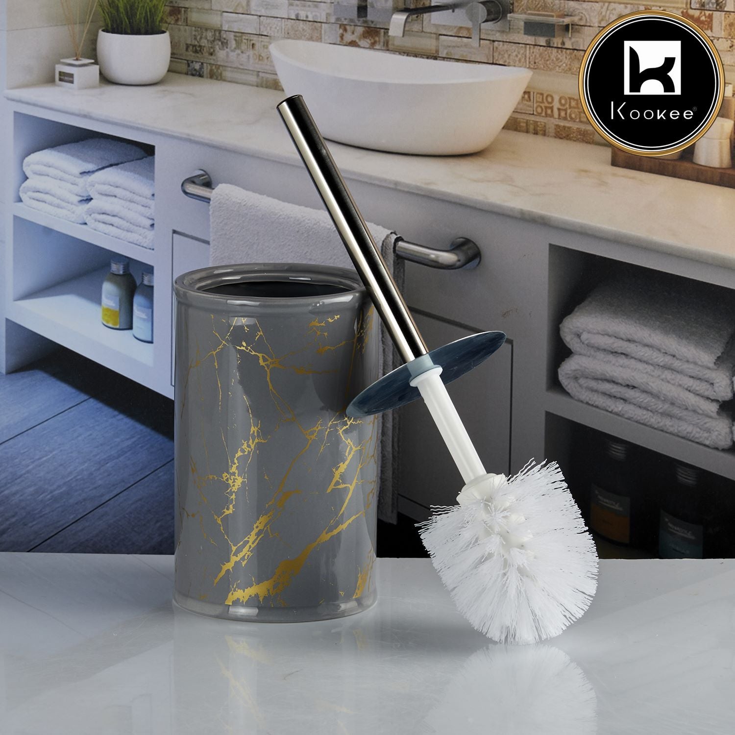 Kookee Ceramic Toilet Brush Holders, Grey, ART10672