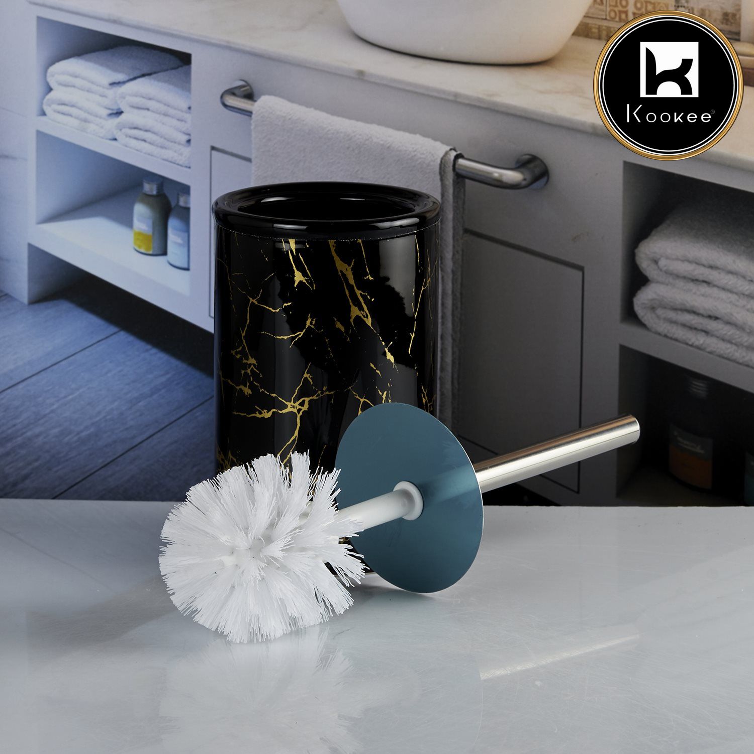 Kookee Ceramic Toilet Brush Holders, Black, ART10673