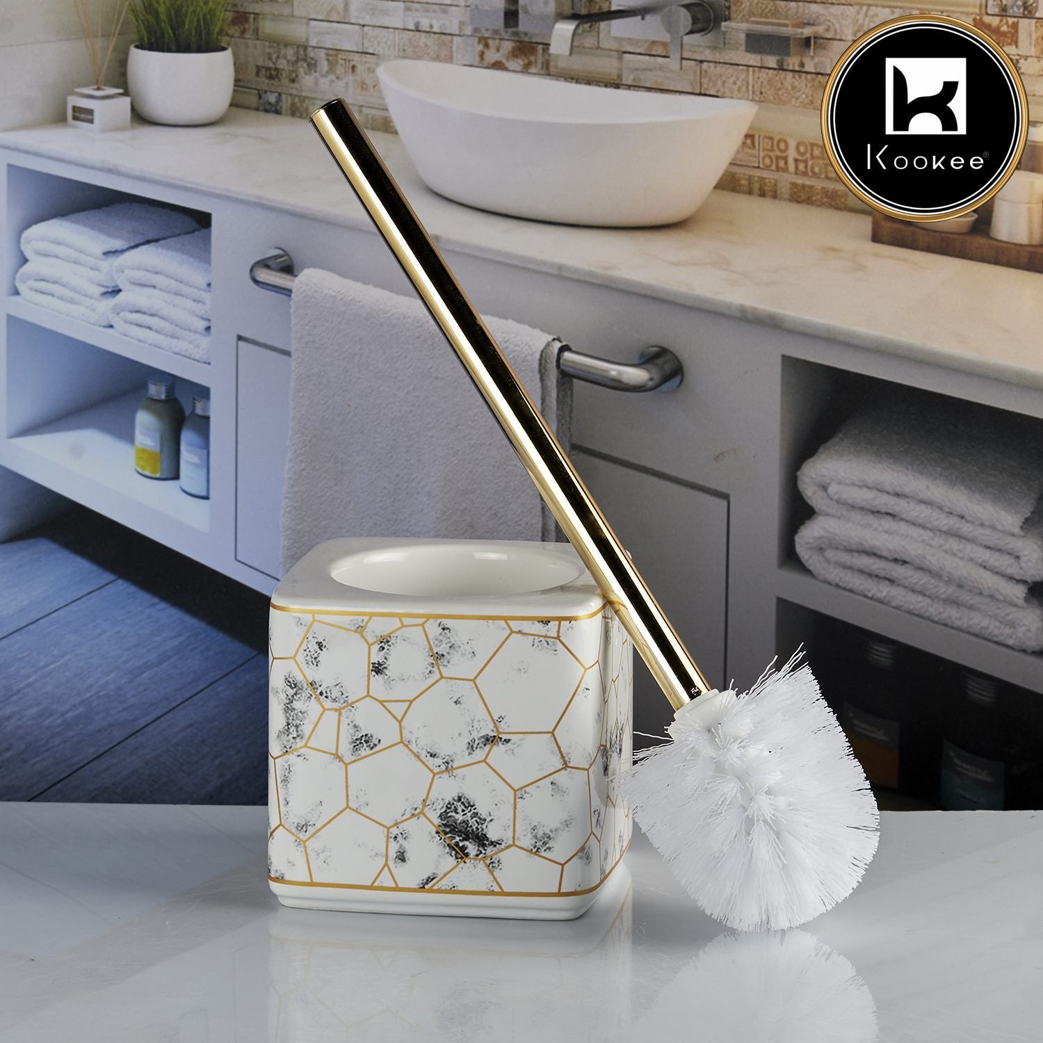 Kookee Ceramic Toilet Brush Holders, White, ART10674
