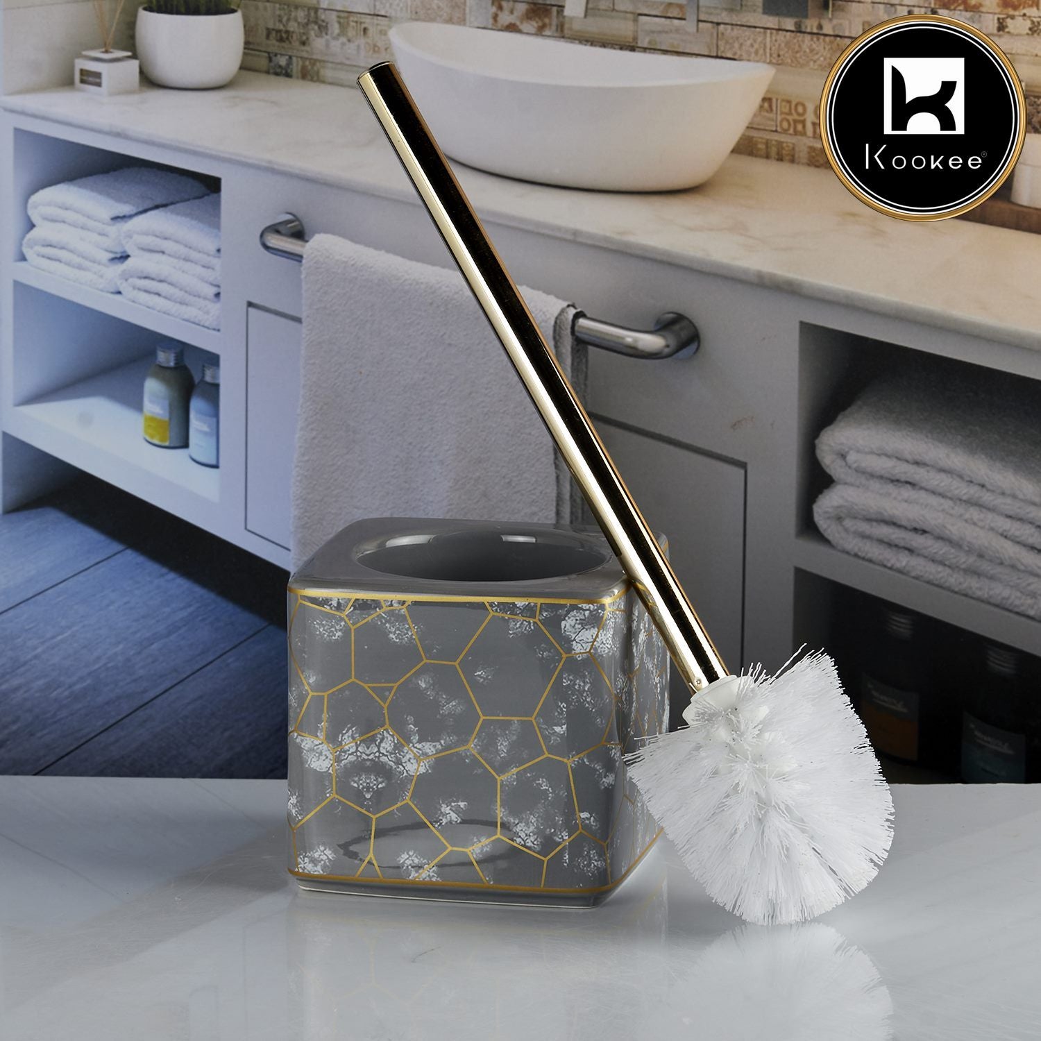 Kookee Ceramic Toilet Brush Holders, Grey, ART10676