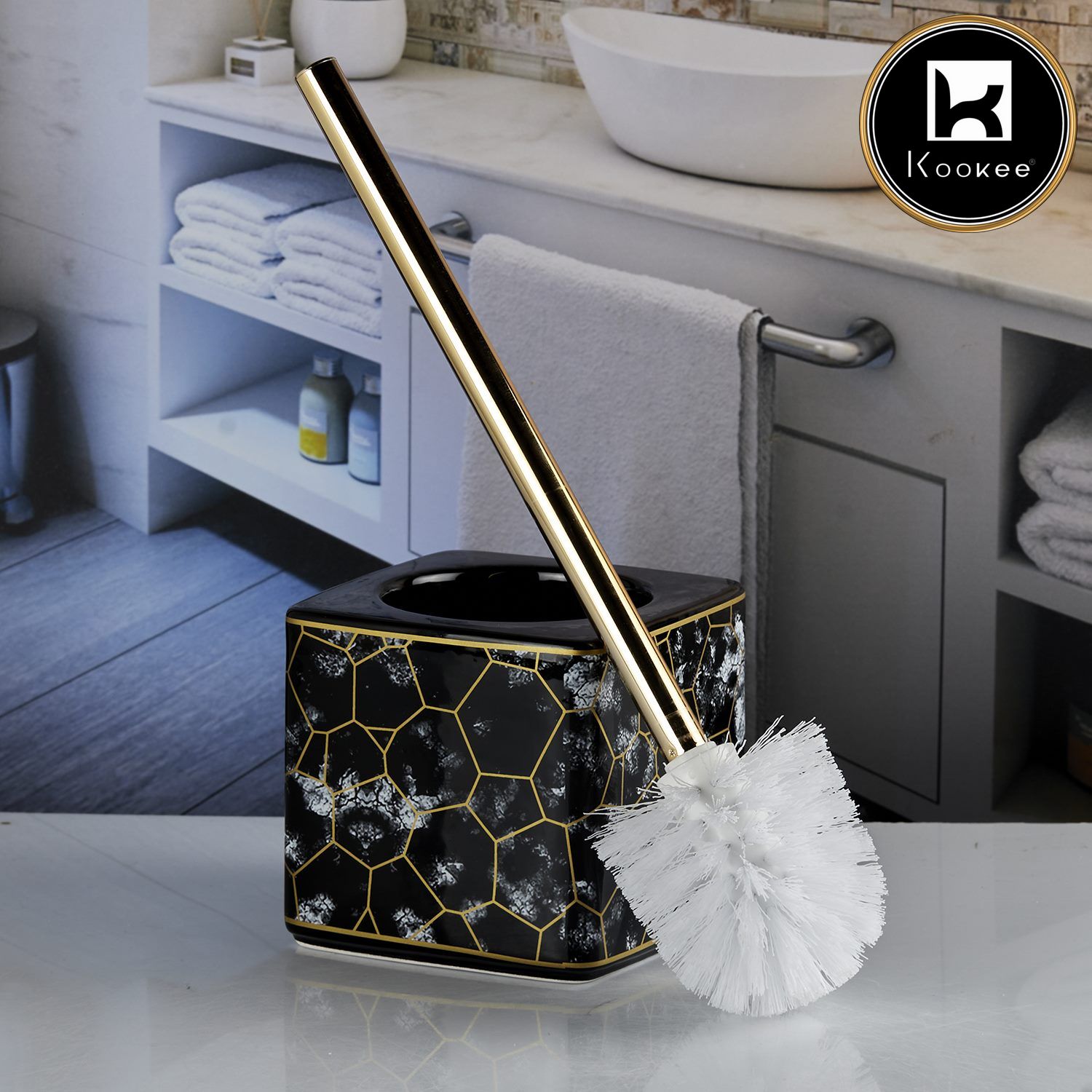 Kookee Ceramic Toilet Brush Holders, Black, ART10677