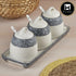 Ceramic Condiment Jars and Containers Set of 3 with Tray and Spoon for Kitchen (10678)