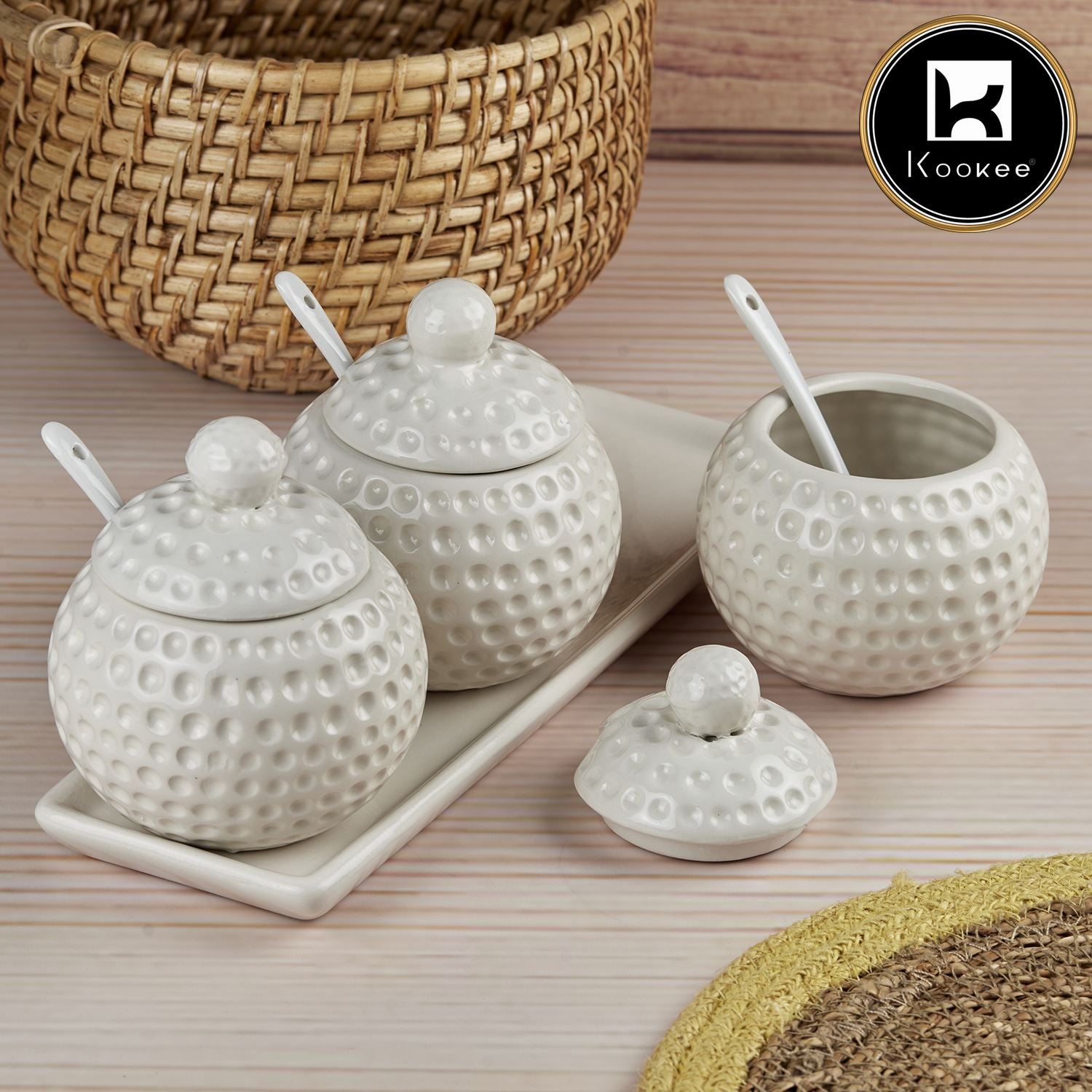 Kookee Condiment Jars, White, ART10681