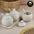 Ceramic Condiment Jars and Containers Set of 3 with Tray and Spoon for Kitchen (10681)