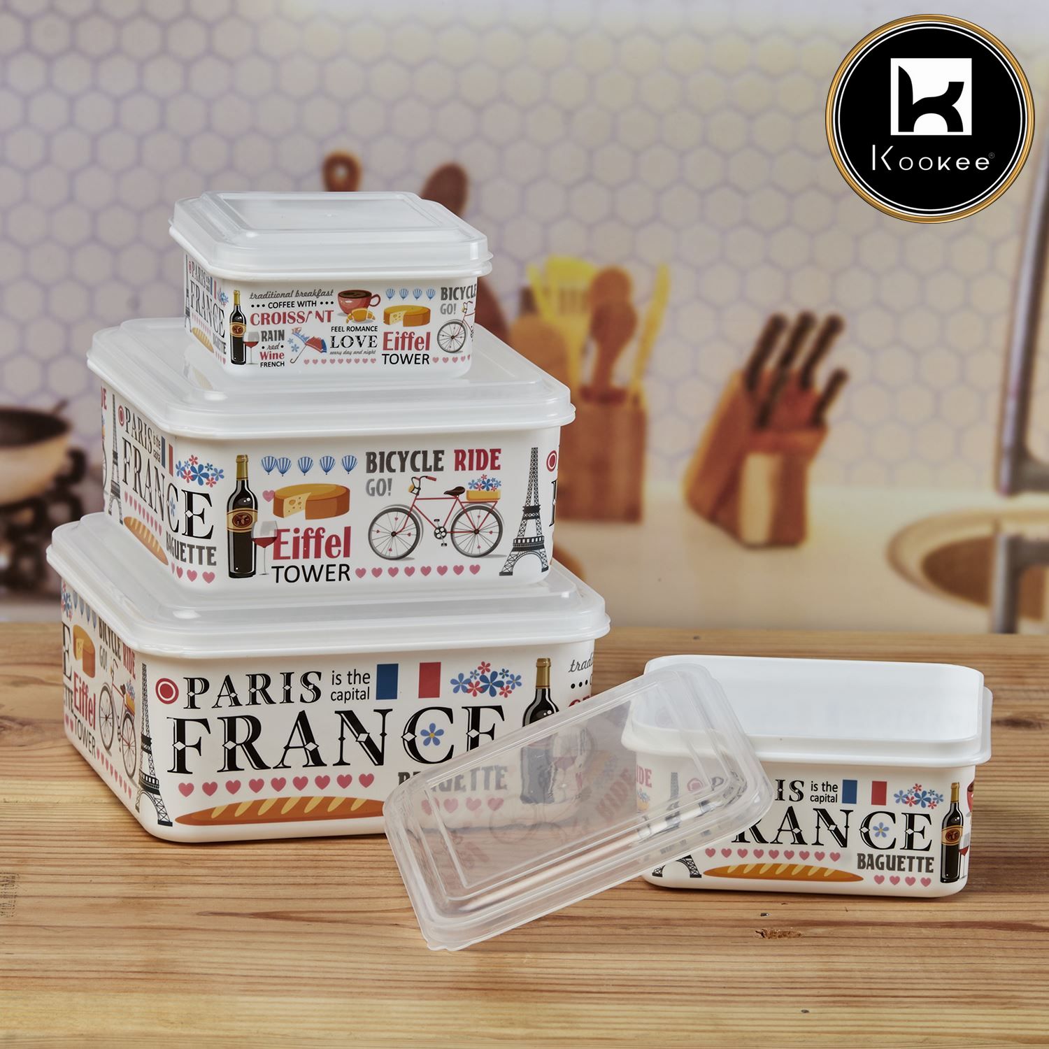Kookee Plastic Airtight Container with Lid, Set of 4, Square (10685)