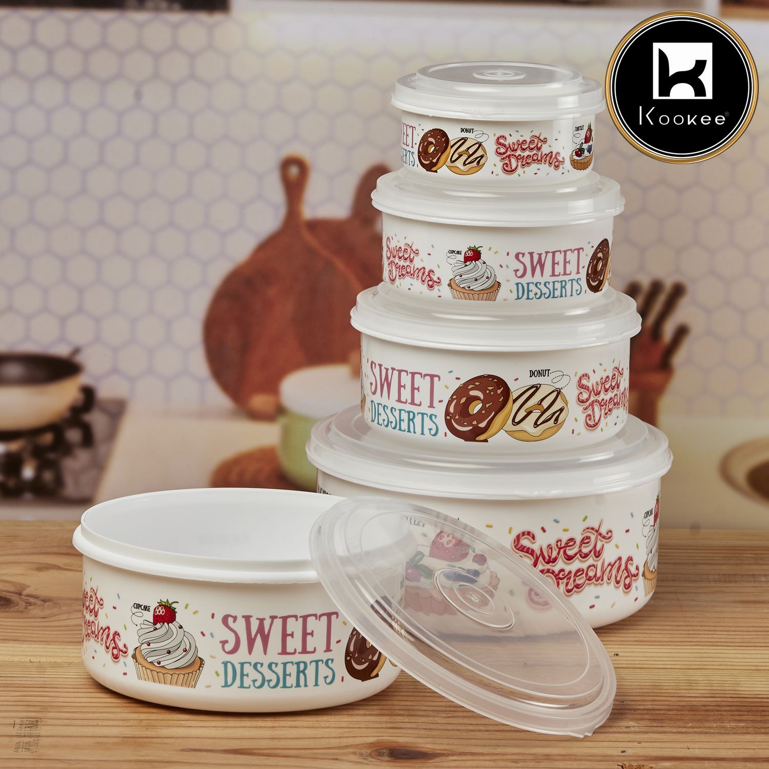 Kookee Plastic Airtight Container with Lid, Set of 4, Round (10690)