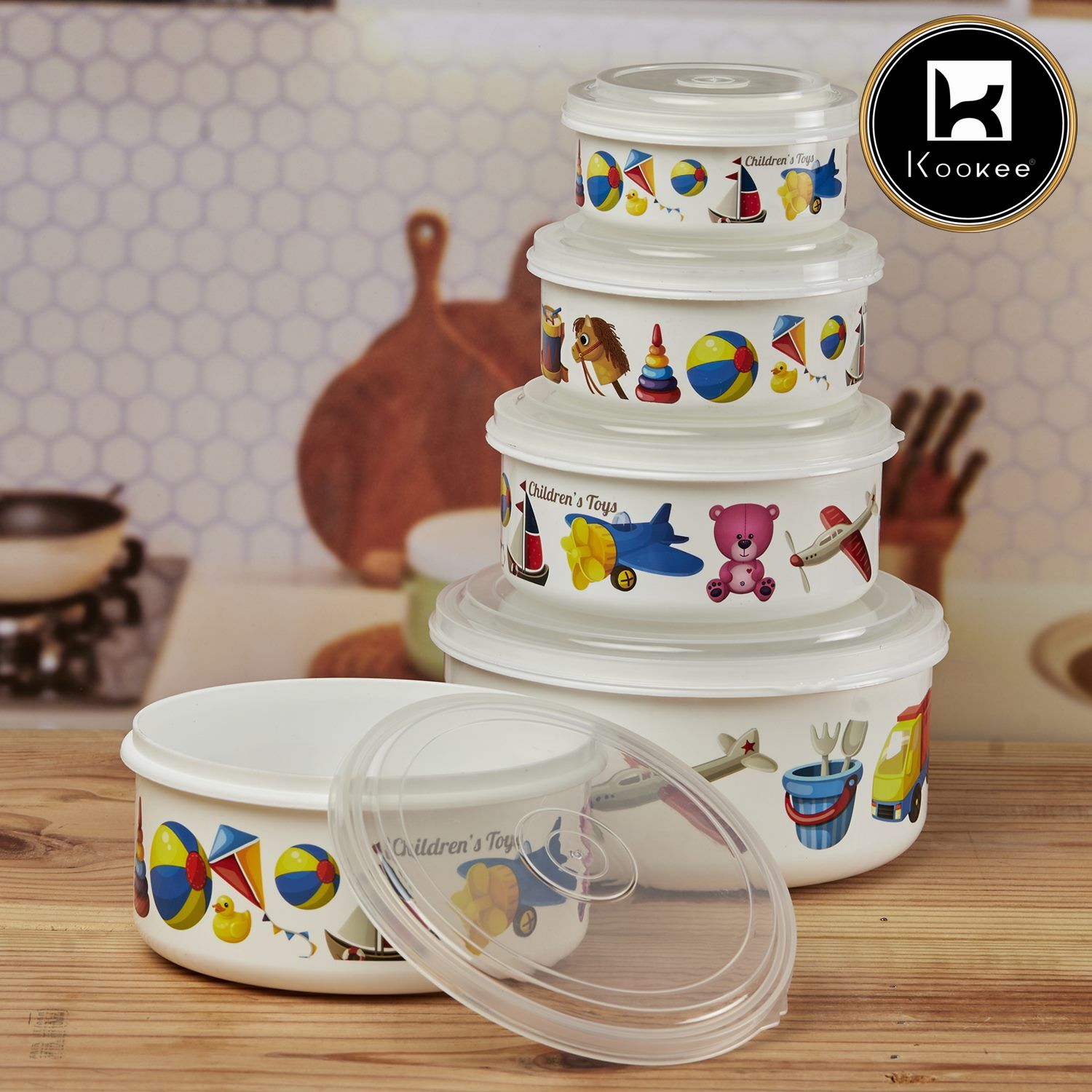 Kookee Plastic Airtight Container with Lid, Set of 4, Round (10692)